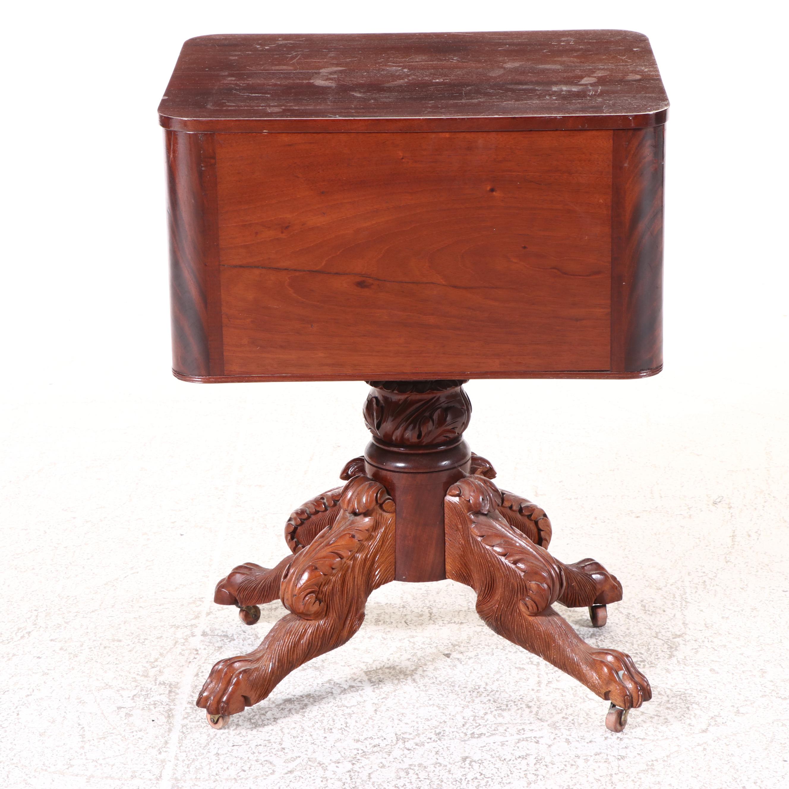 American Classical Flame and Carved Mahogany Two-Drawer Side Table, Circa 1830