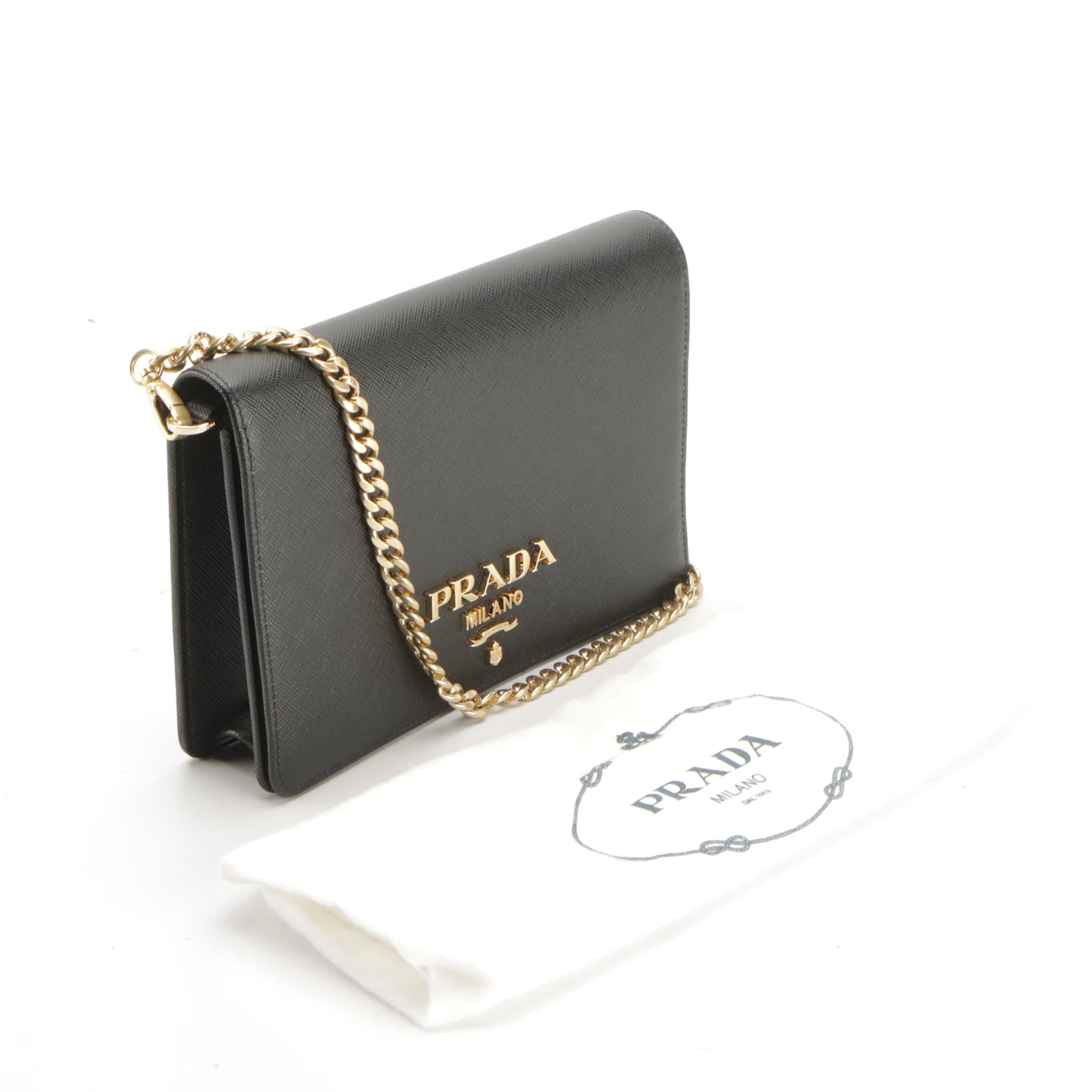 Prada Black Saffiano Leather Mini Chain-Strap Crossbody Bag in Box