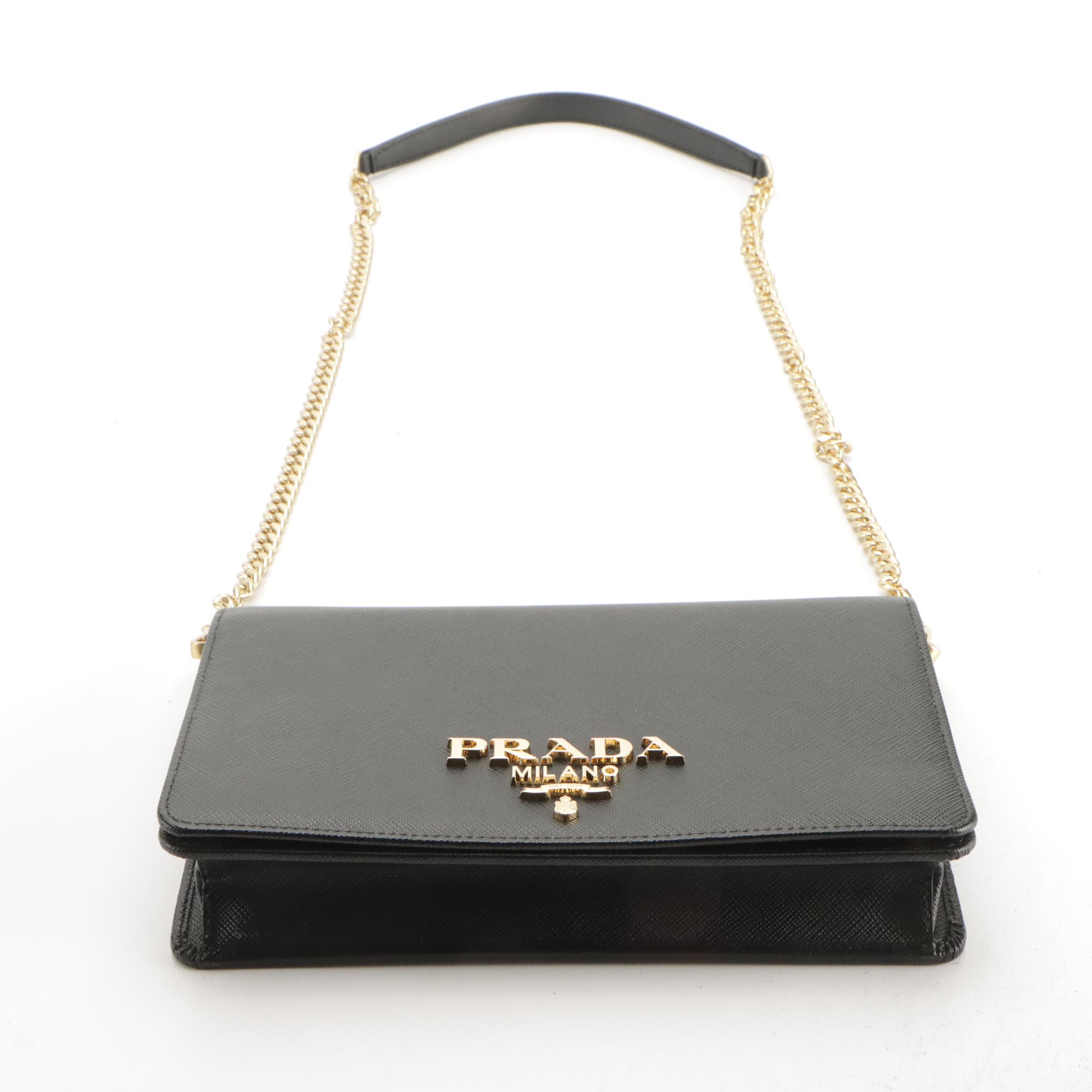 Prada Black Saffiano Leather Mini Chain-Strap Crossbody Bag in Box