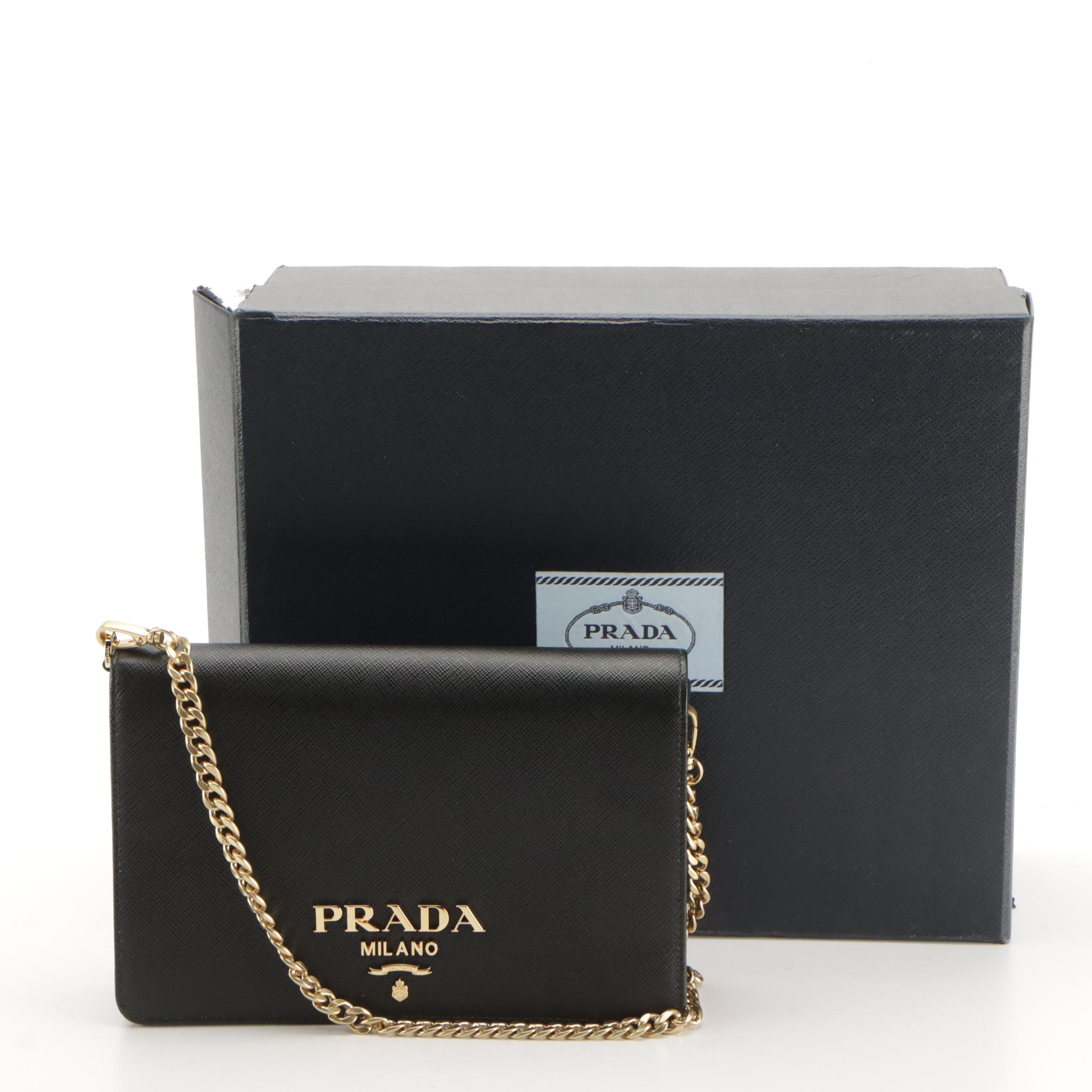 Prada Black Saffiano Leather Mini Chain-Strap Crossbody Bag in Box