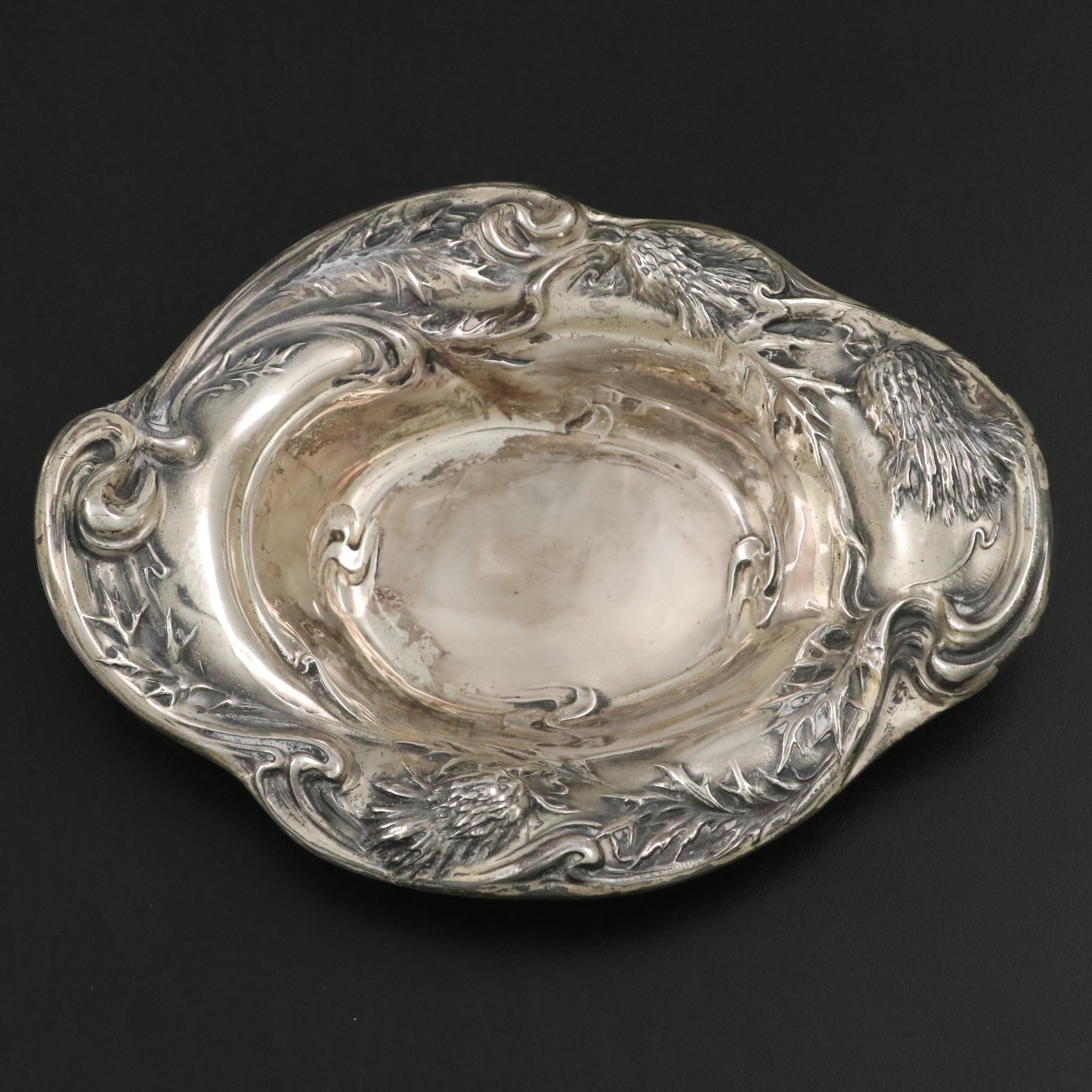 Art Nouveau Webster Co. Sterling Thistle Motif Bonbon Bowl