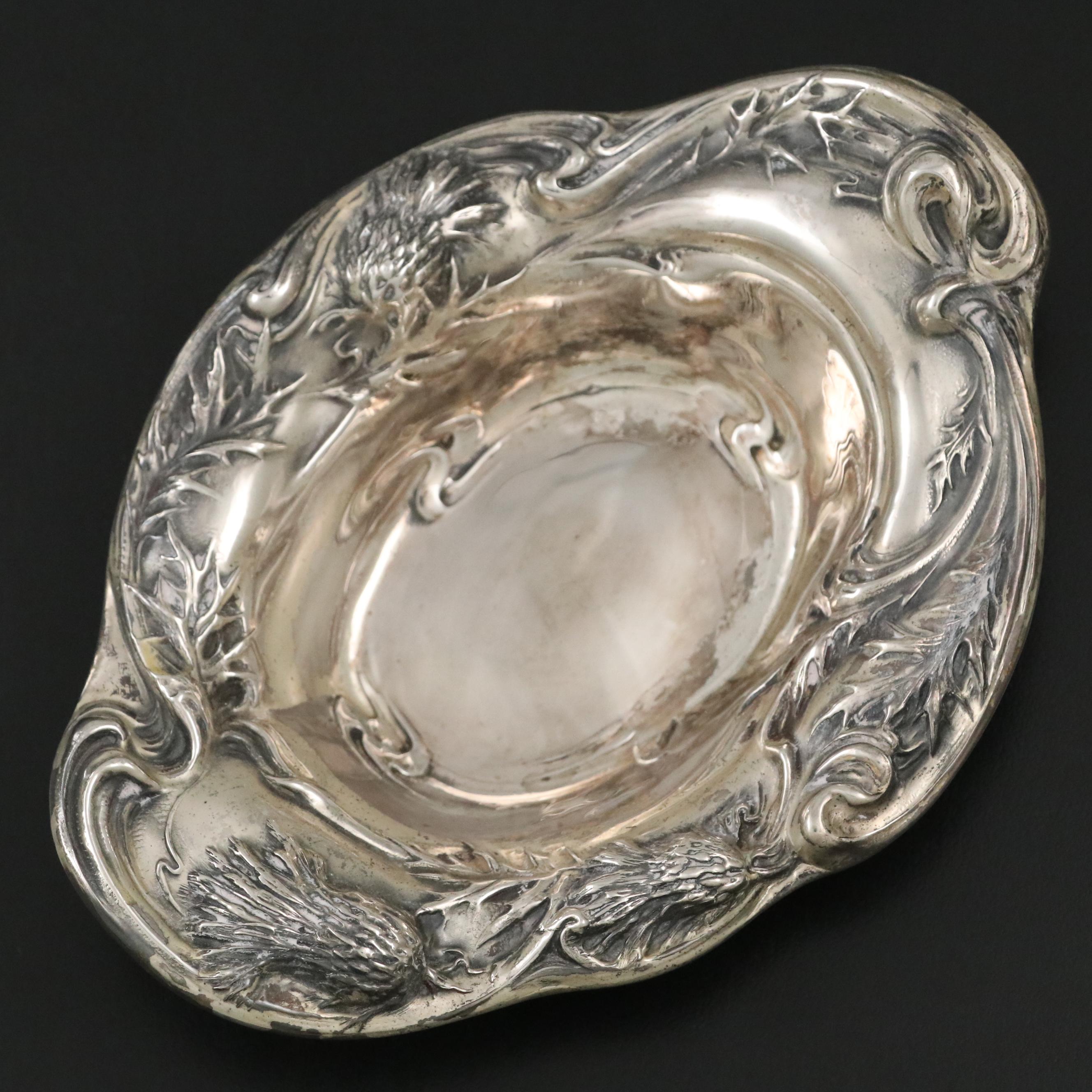 Art Nouveau Webster Co. Sterling Thistle Motif Bonbon Bowl