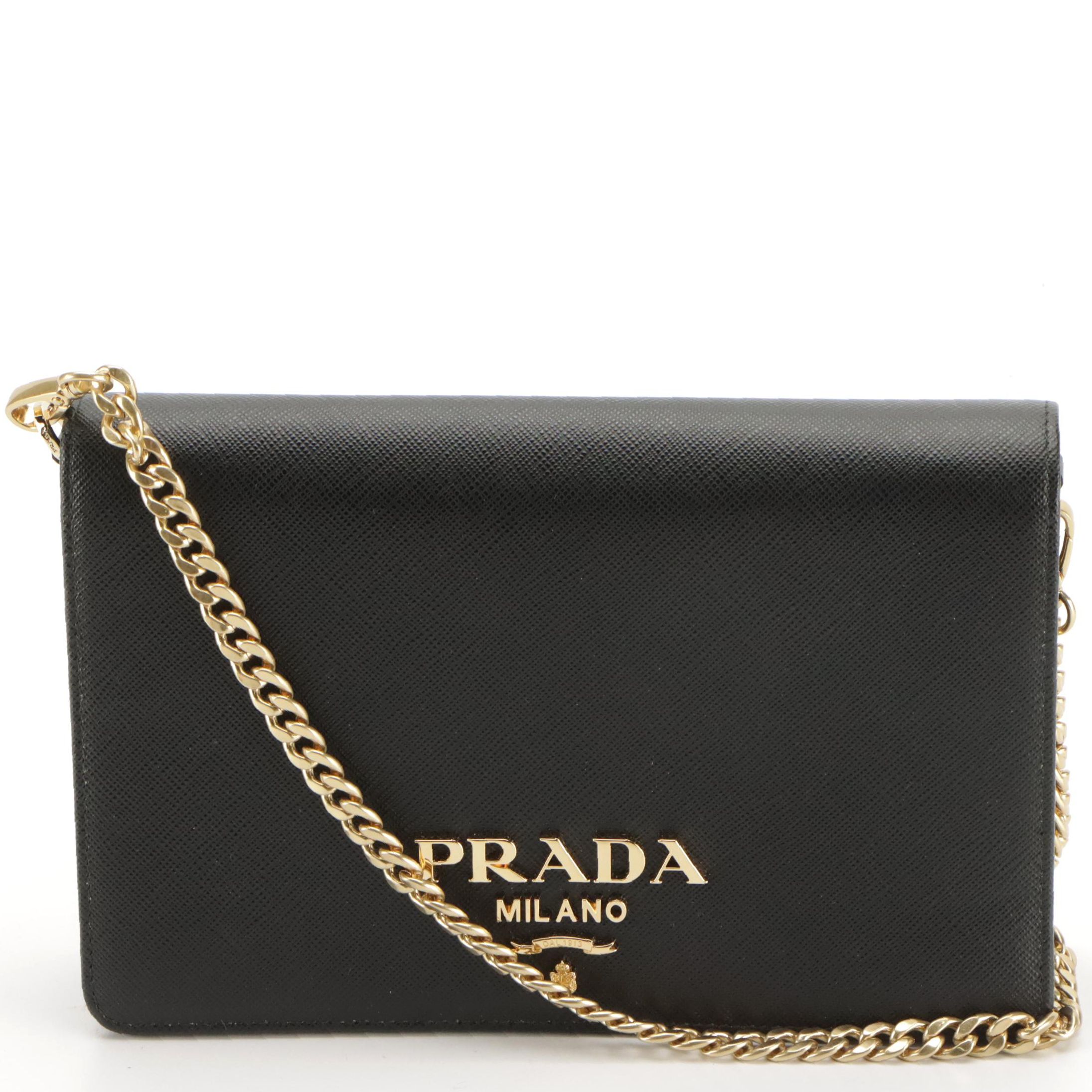 Prada Black Saffiano Leather Mini Chain-Strap Crossbody Bag in Box