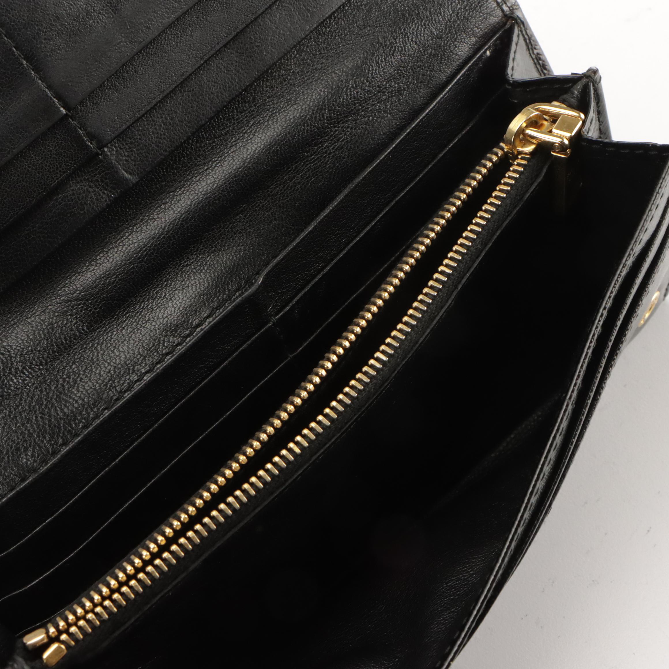 Prada Shiny Black Saffiano Leather Bifold Flap Wallet