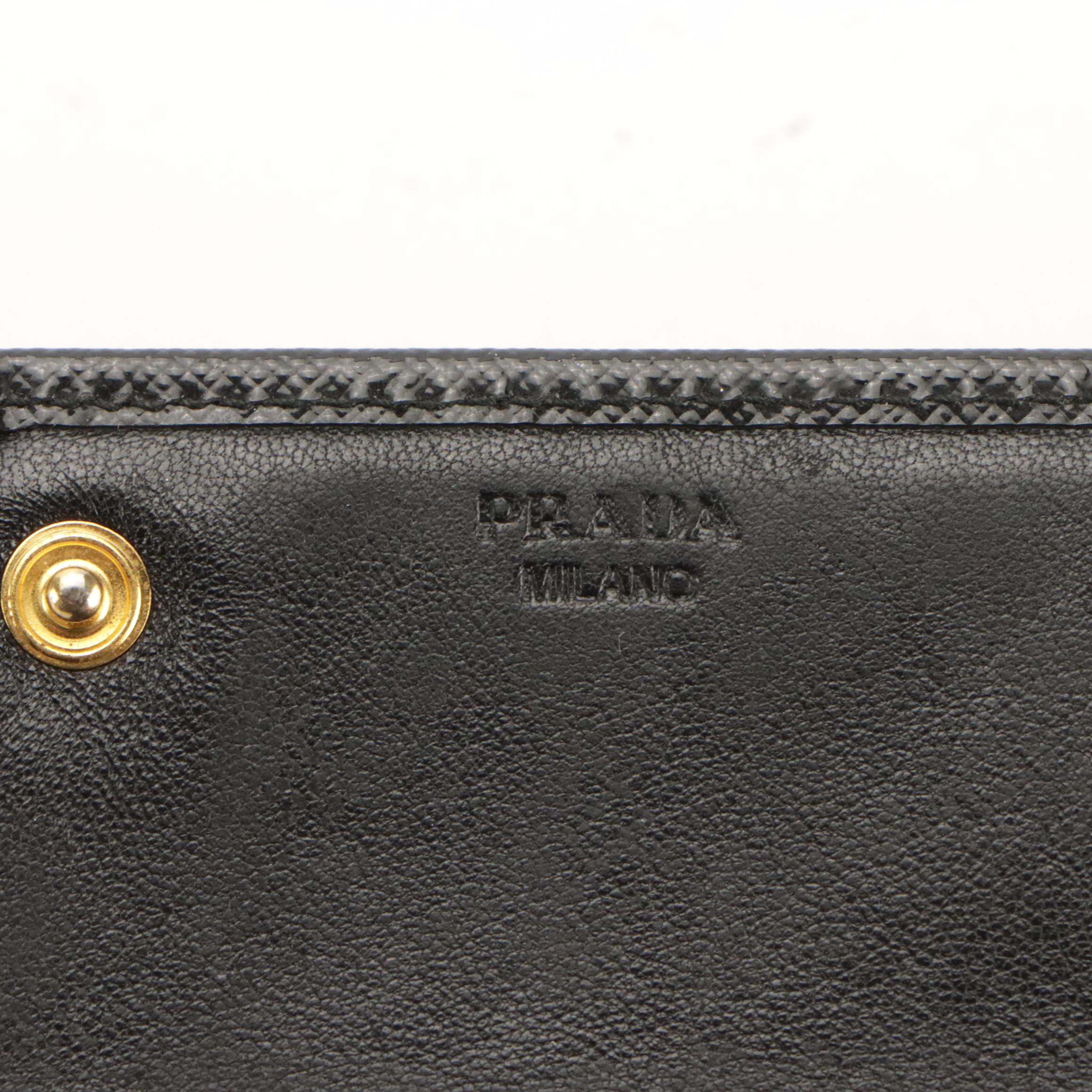 Prada Shiny Black Saffiano Leather Bifold Flap Wallet