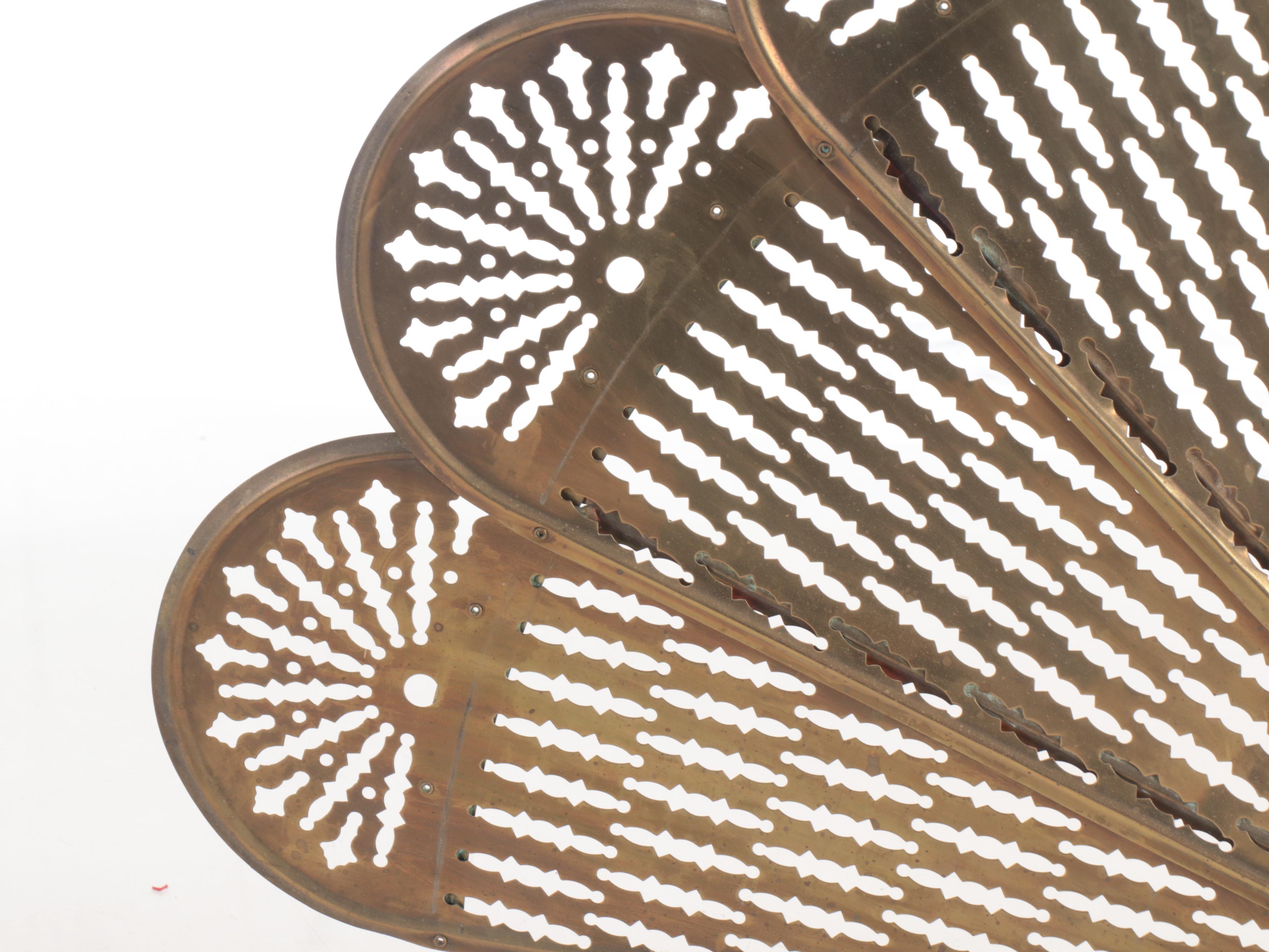 Egyptian Revival Style Brass Peacock Fan Panel Fireplace Screen