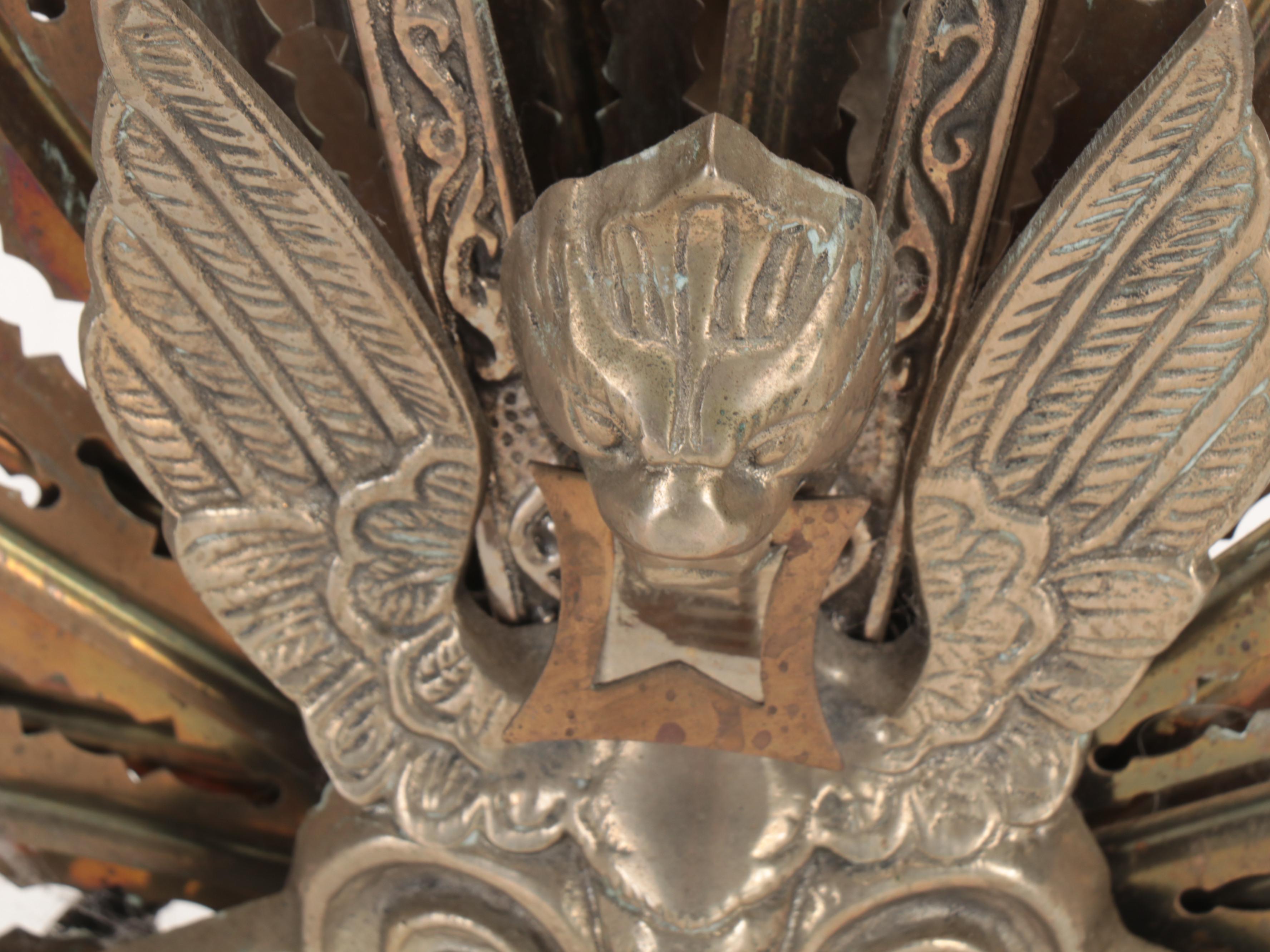 Egyptian Revival Style Brass Peacock Fan Panel Fireplace Screen