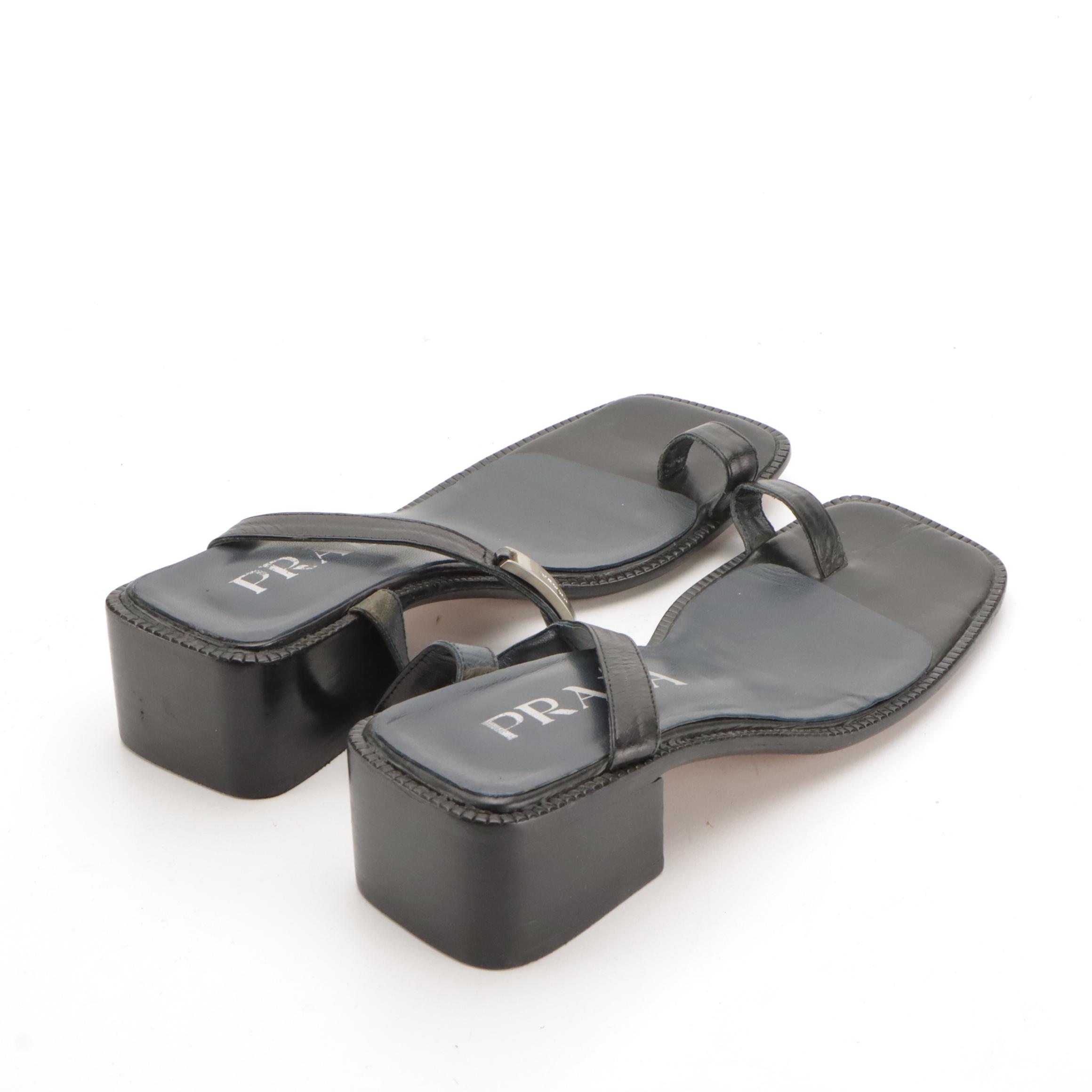 Prada Leather Block Heel Sandals
