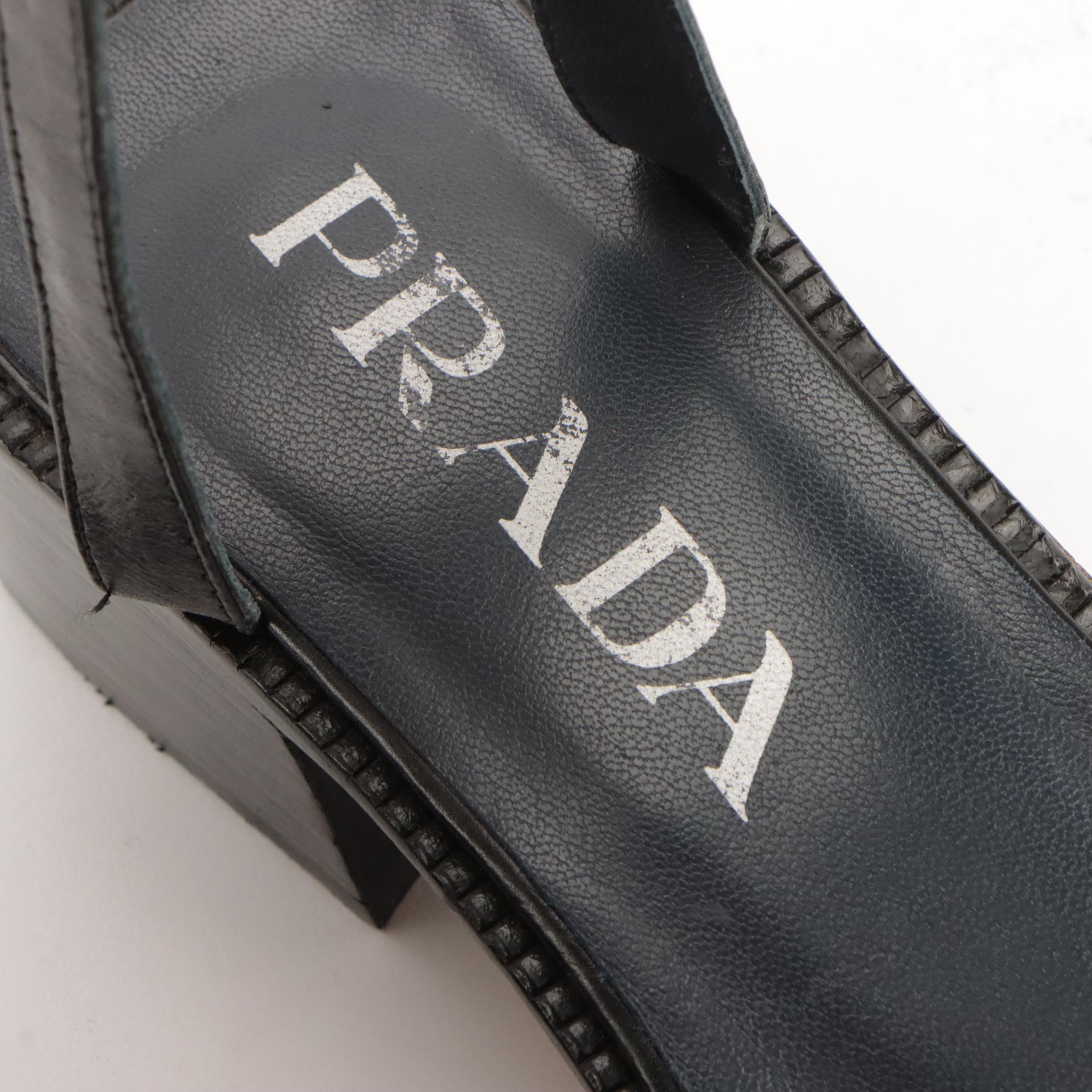 Prada Leather Block Heel Sandals