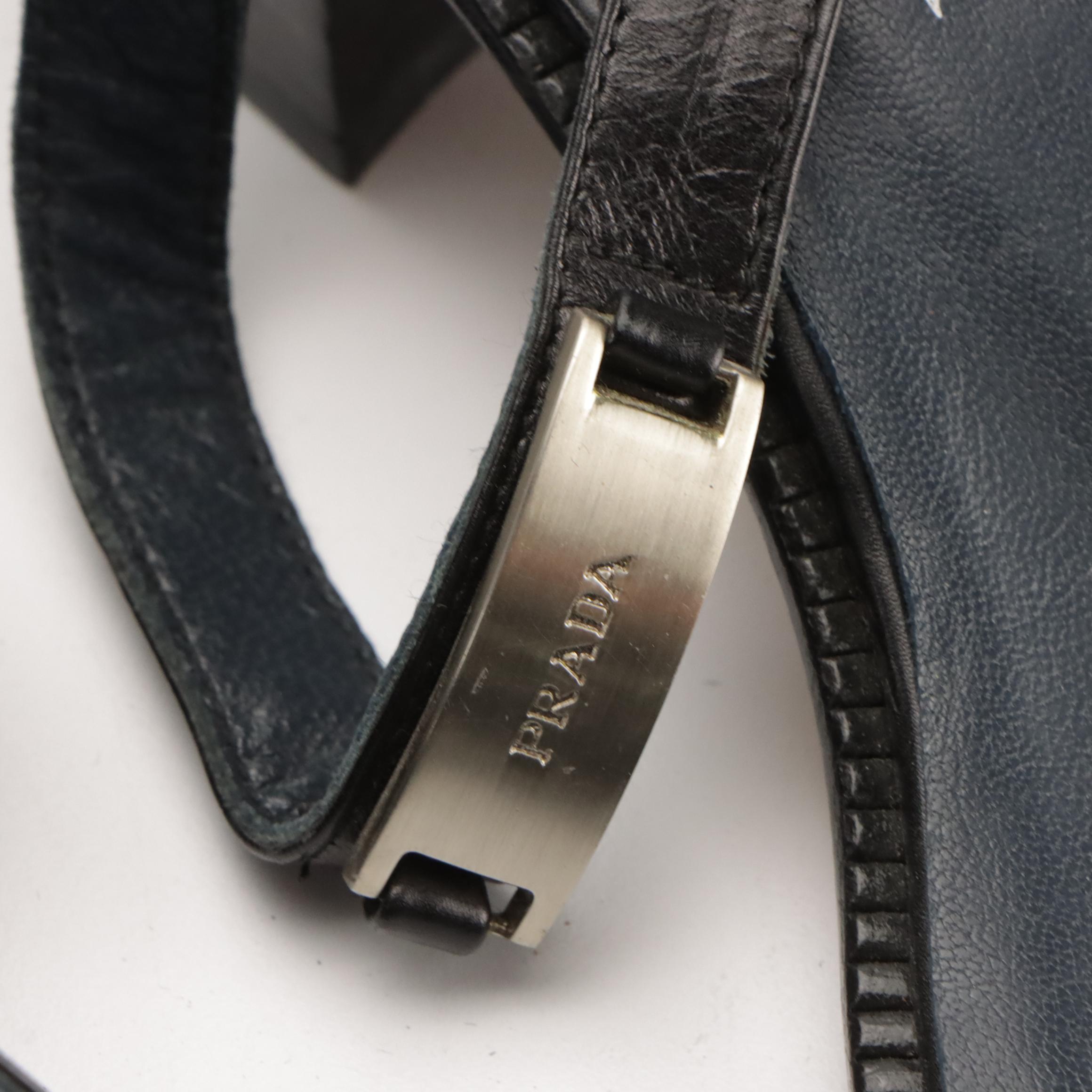 Prada Leather Block Heel Sandals