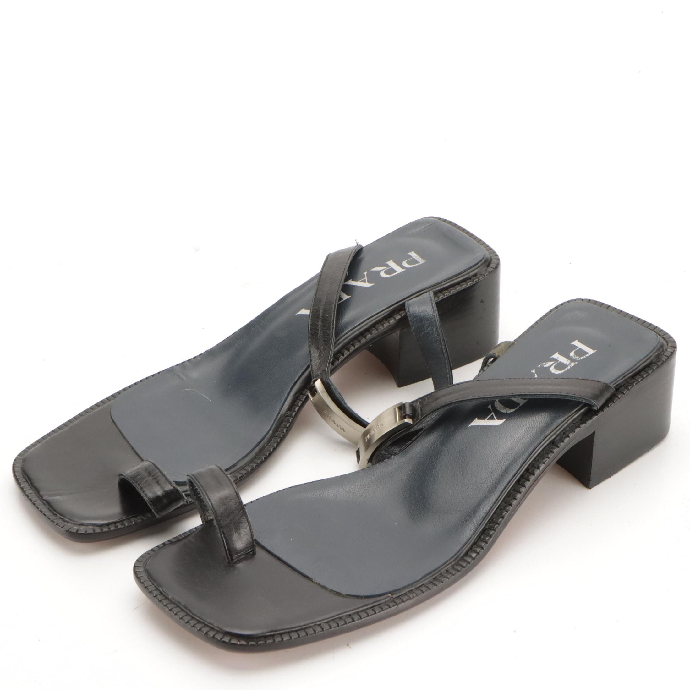 Prada Leather Block Heel Sandals