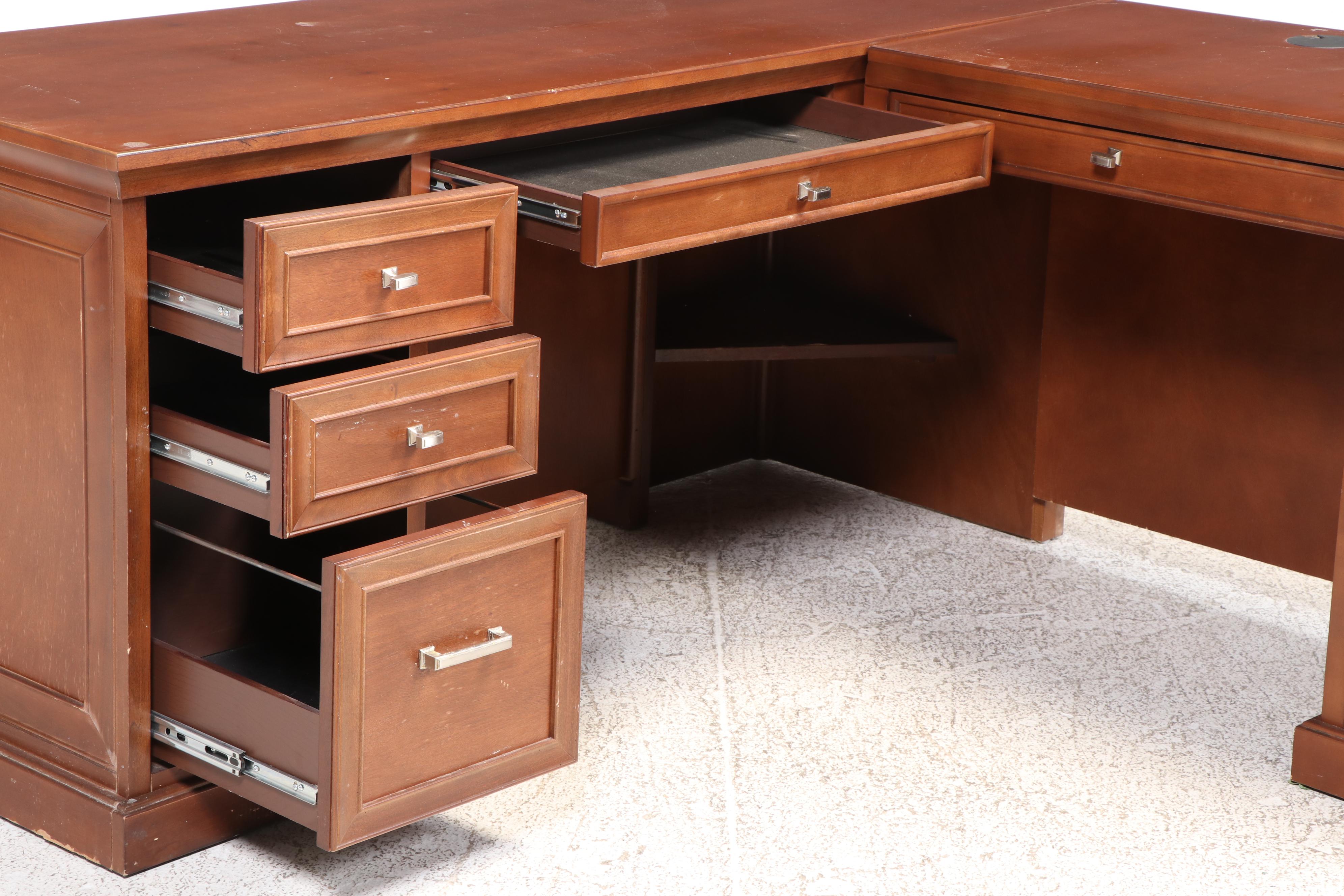 National Business Furniture Cherry Finish Corner Desk with Office Chair