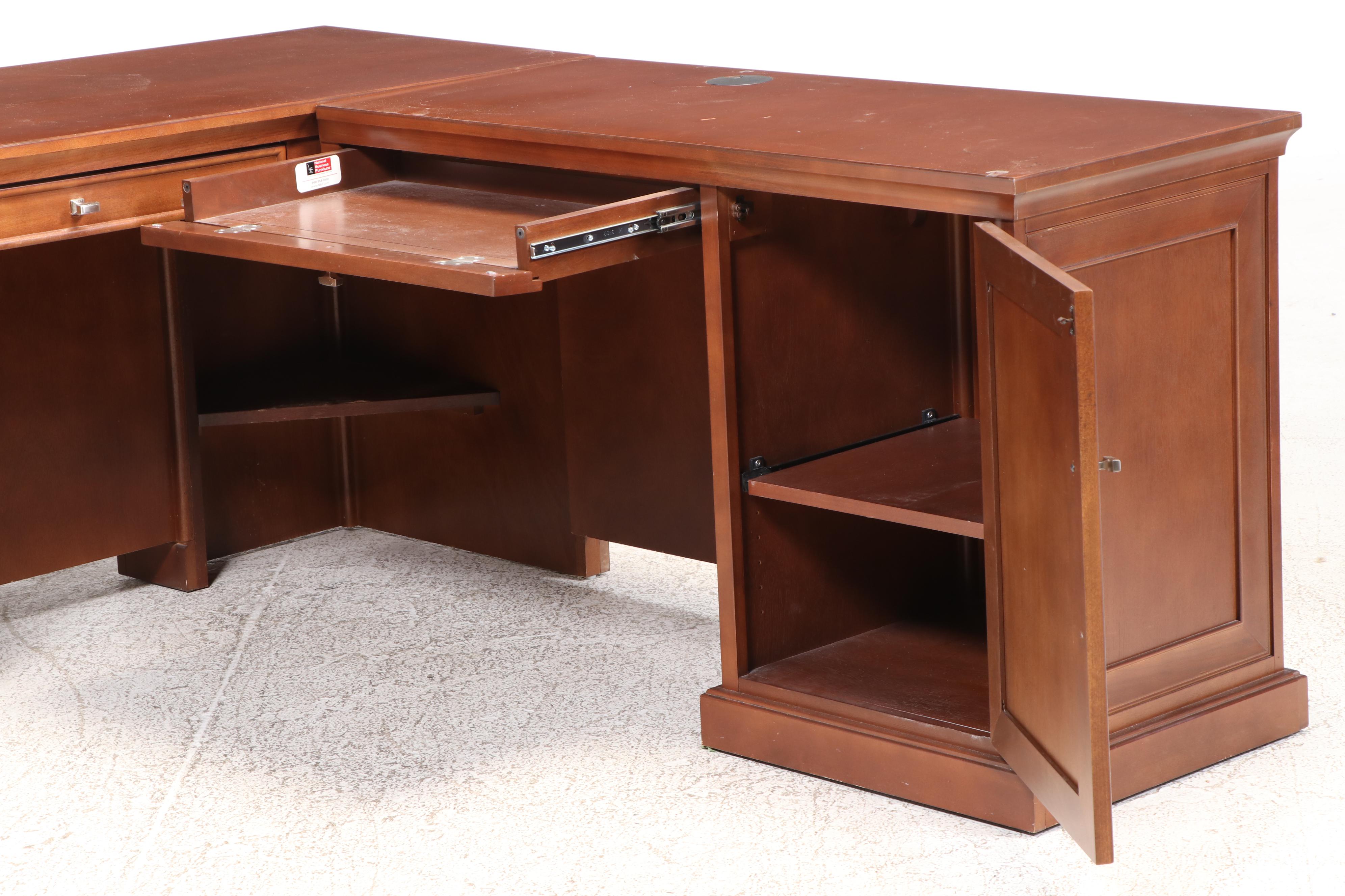 National Business Furniture Cherry Finish Corner Desk with Office Chair