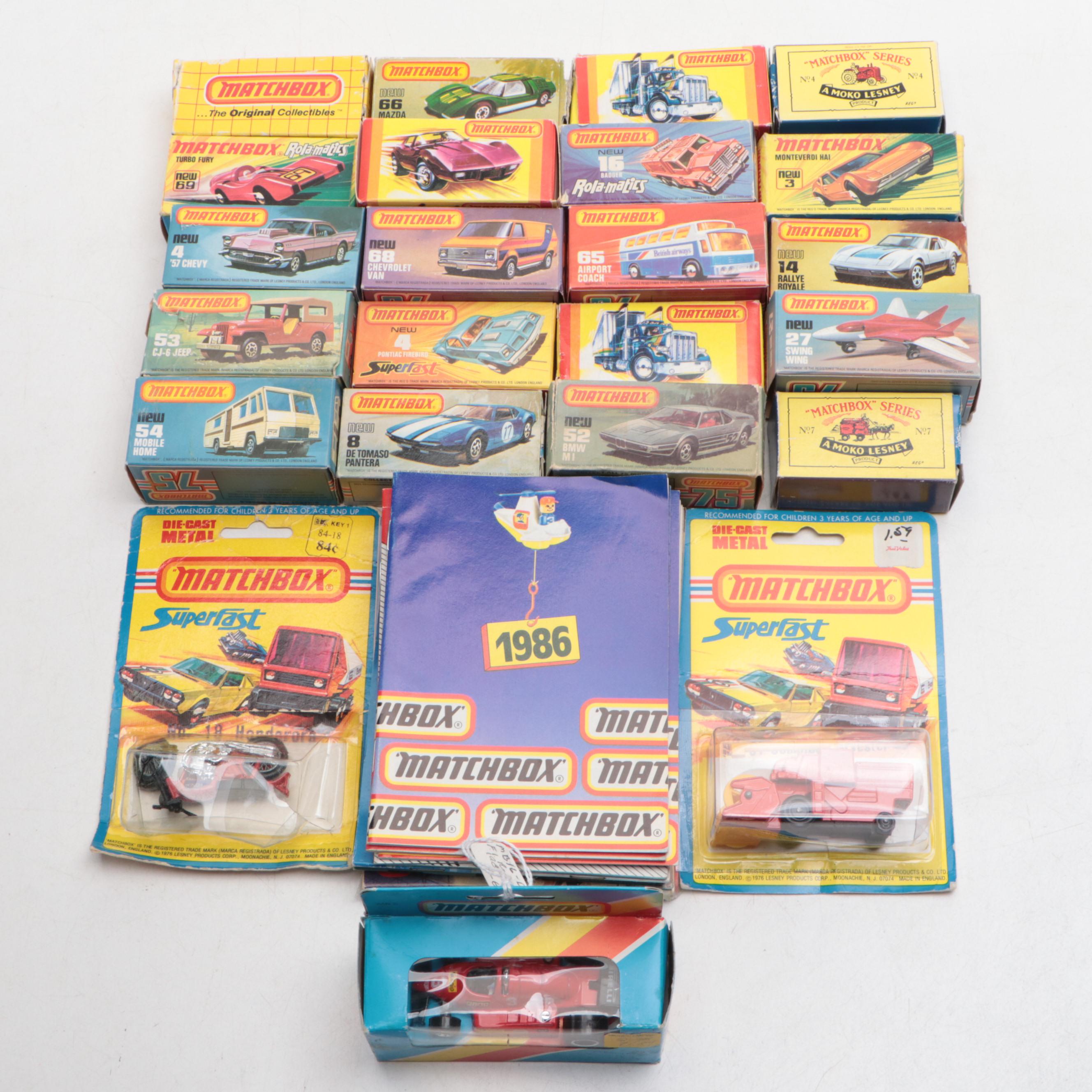 Matchbox Diecast Vehicles includes Porsche, Mazda, Tanks and Case