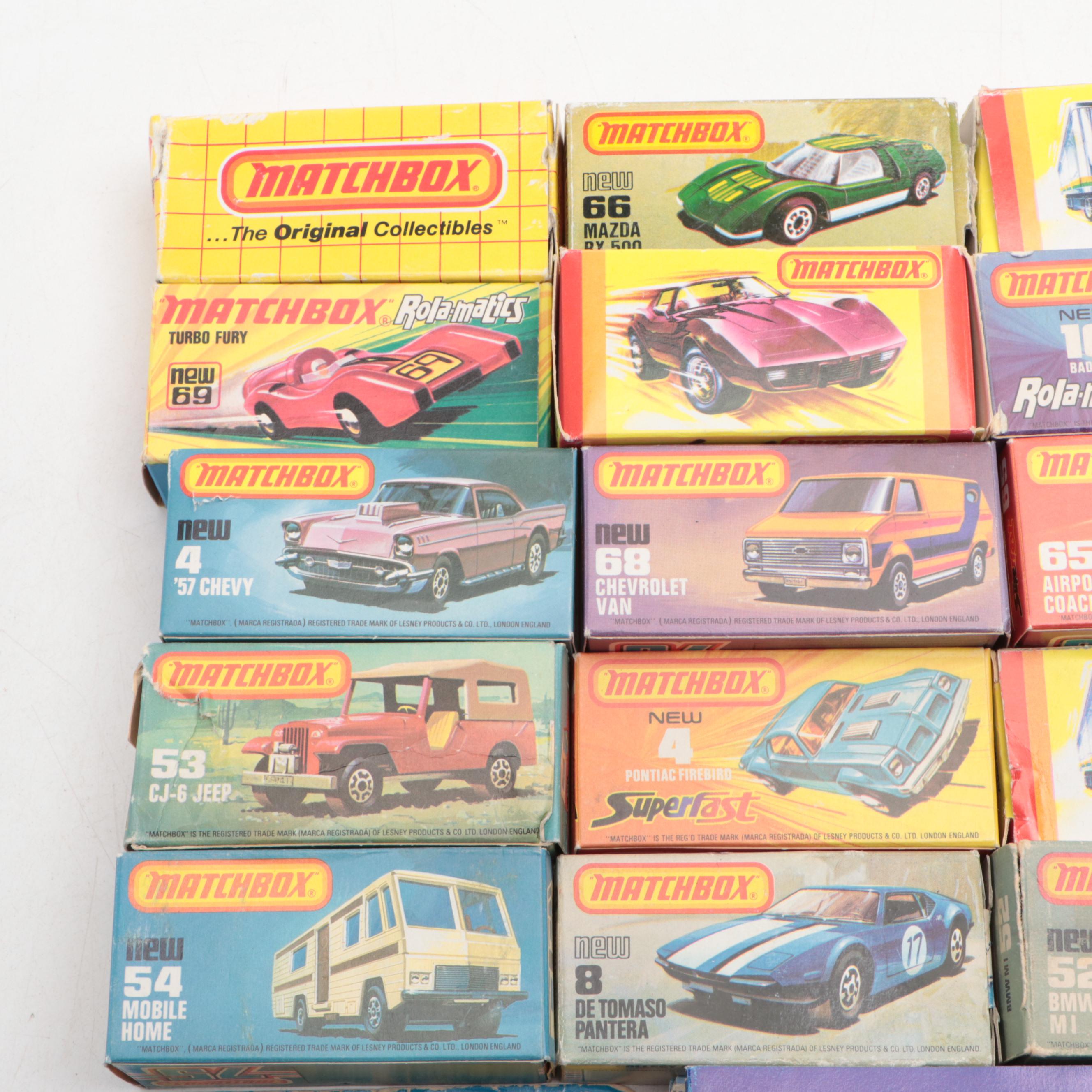 Matchbox Diecast Vehicles includes Porsche, Mazda, Tanks and Case