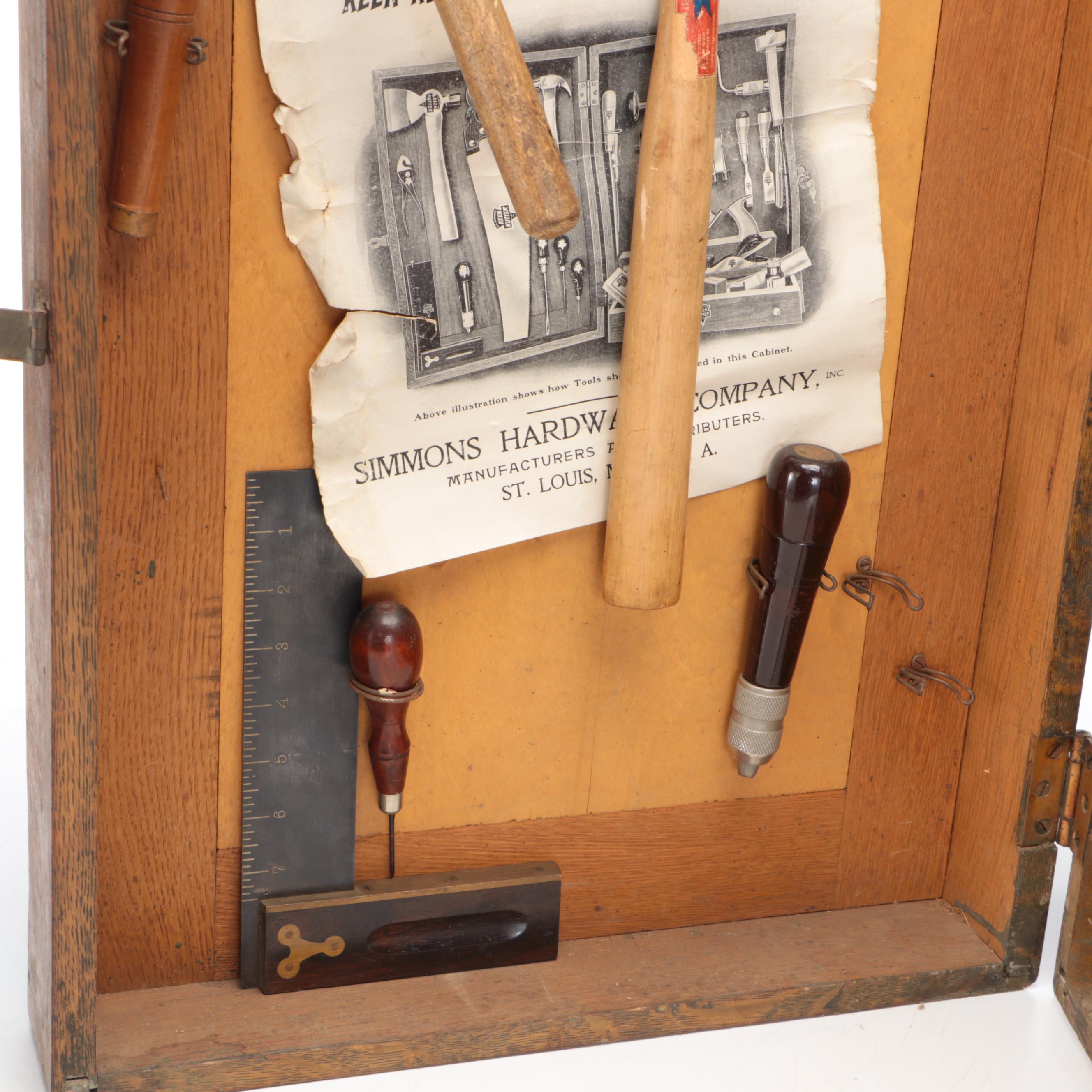 E. C. Simmons Keen Kutter Tool Cabinet with Ball-Peen Hammer, Bits, Hand Drill
