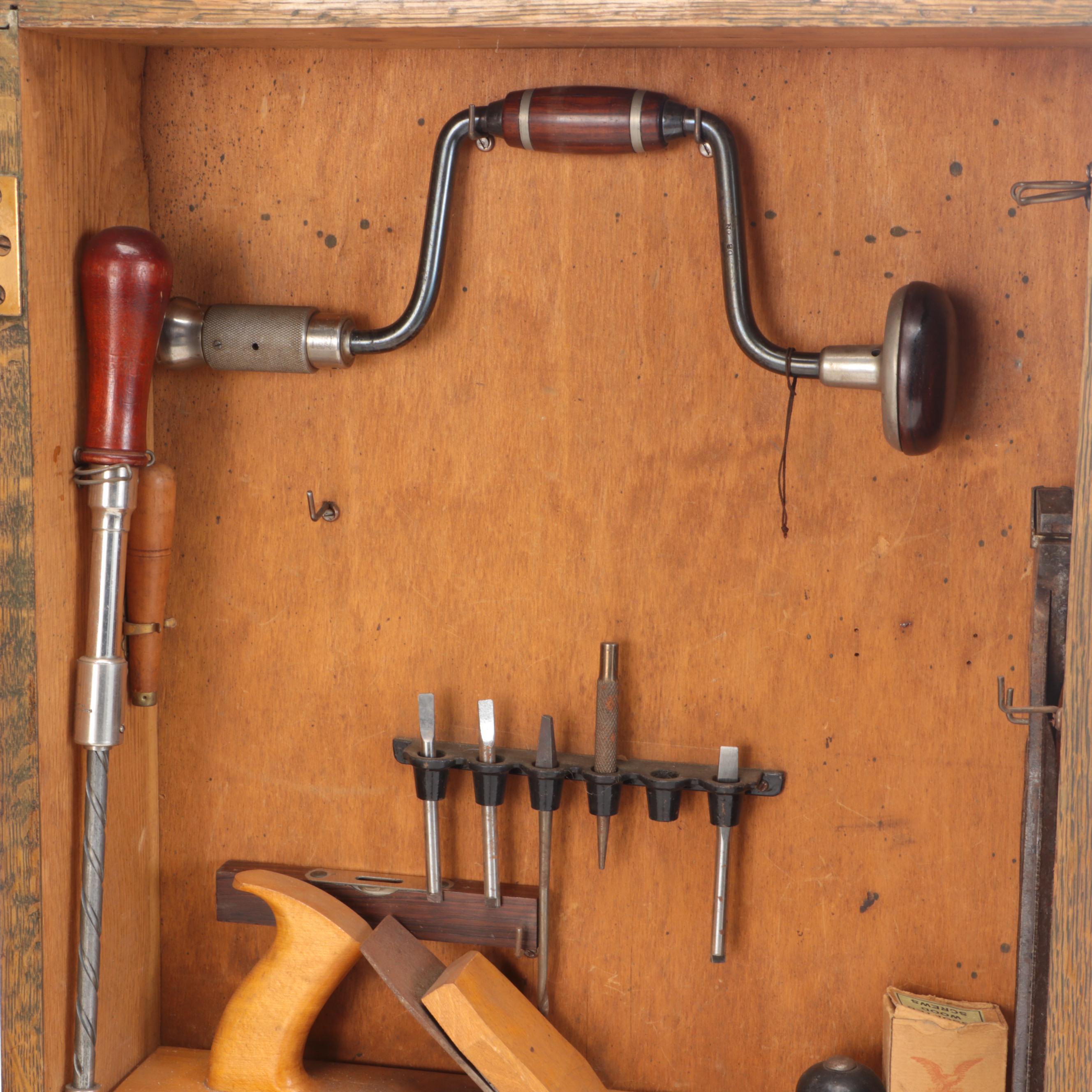 E. C. Simmons Keen Kutter Tool Cabinet with Ball-Peen Hammer, Bits, Hand Drill