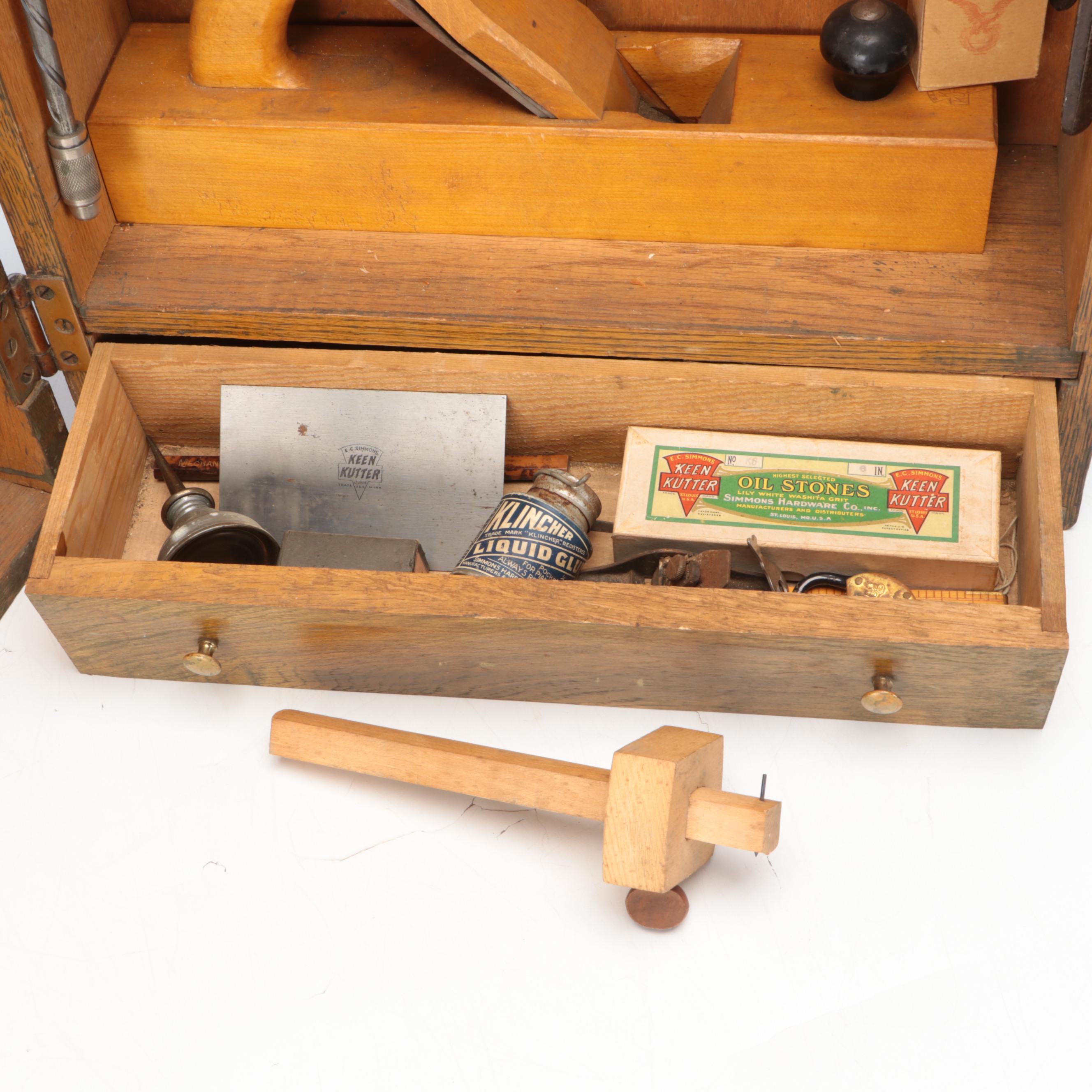 E. C. Simmons Keen Kutter Tool Cabinet with Ball-Peen Hammer, Bits, Hand Drill