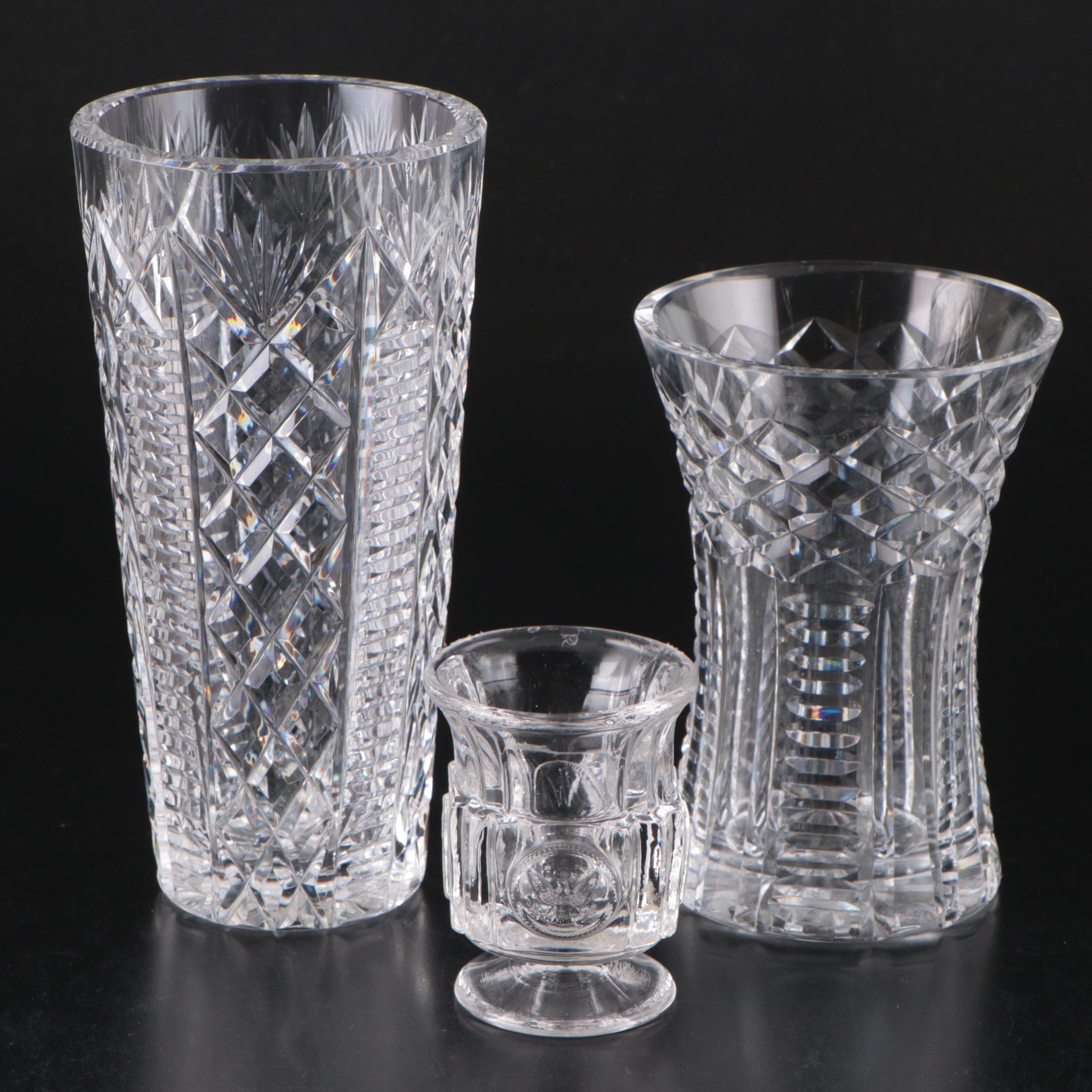 Waterford Crystal "Clare" and Other Vase with Pressed Glass Toothpick Holder