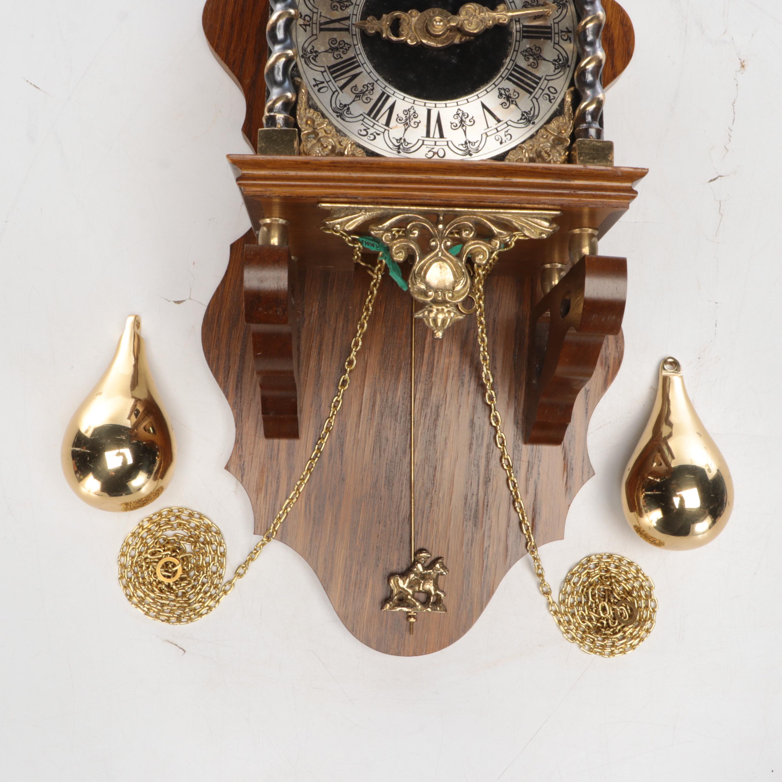 Dutch Orfac Zaanse Brass and Wood Wall Clock with German Movement, Late 20th C.