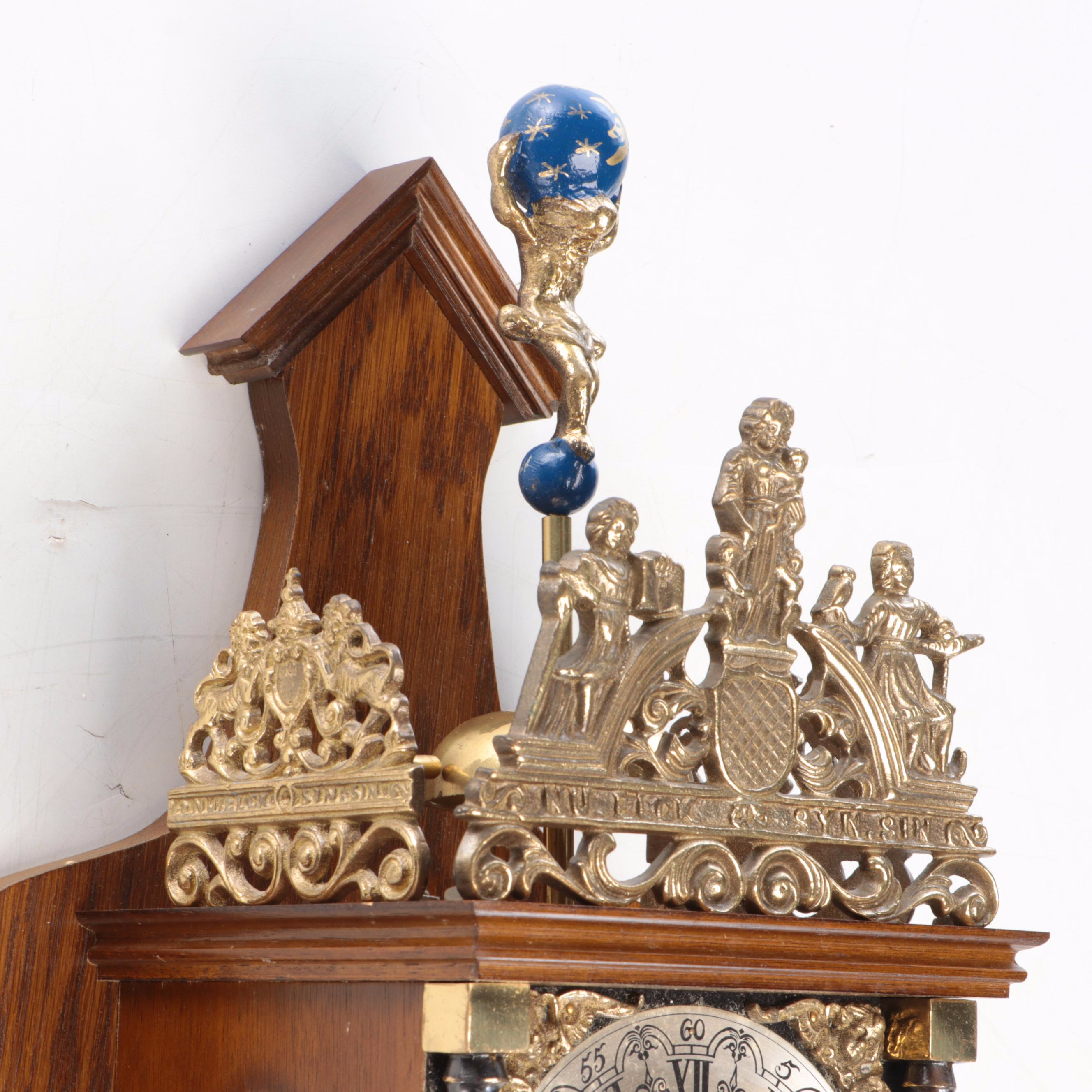 Dutch Orfac Zaanse Brass and Wood Wall Clock with German Movement, Late 20th C.