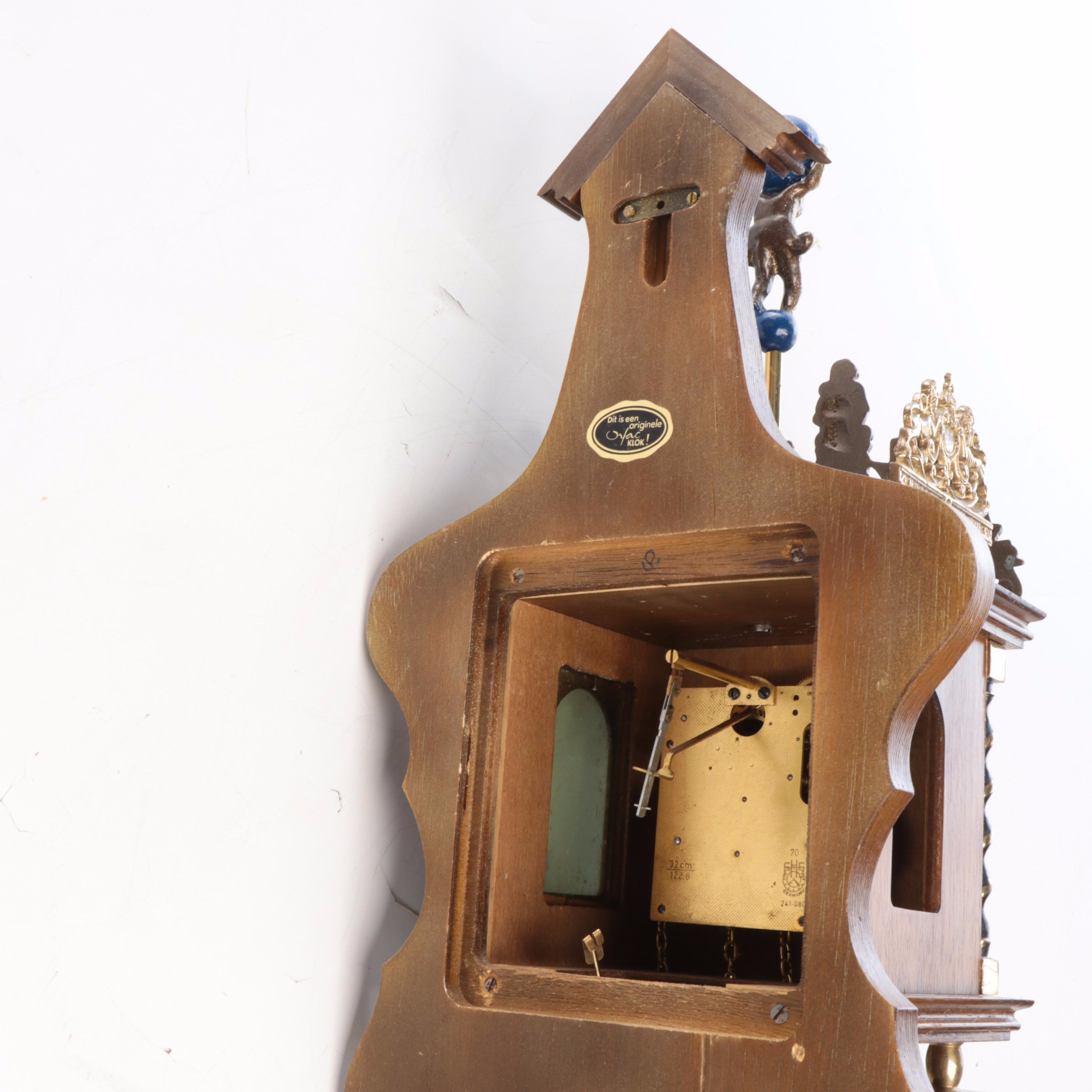 Dutch Orfac Zaanse Brass and Wood Wall Clock with German Movement, Late 20th C.