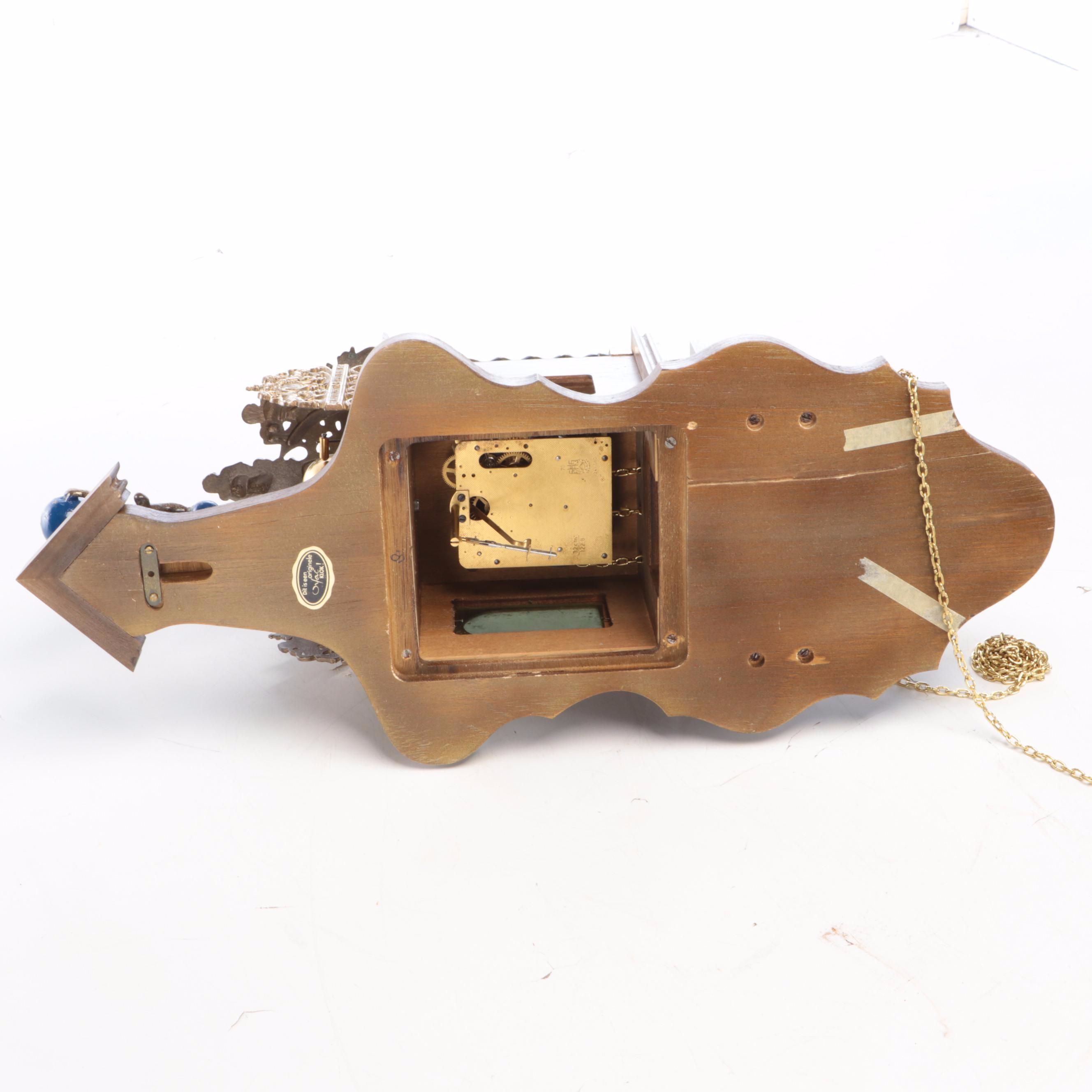 Dutch Orfac Zaanse Brass and Wood Wall Clock with German Movement, Late 20th C.