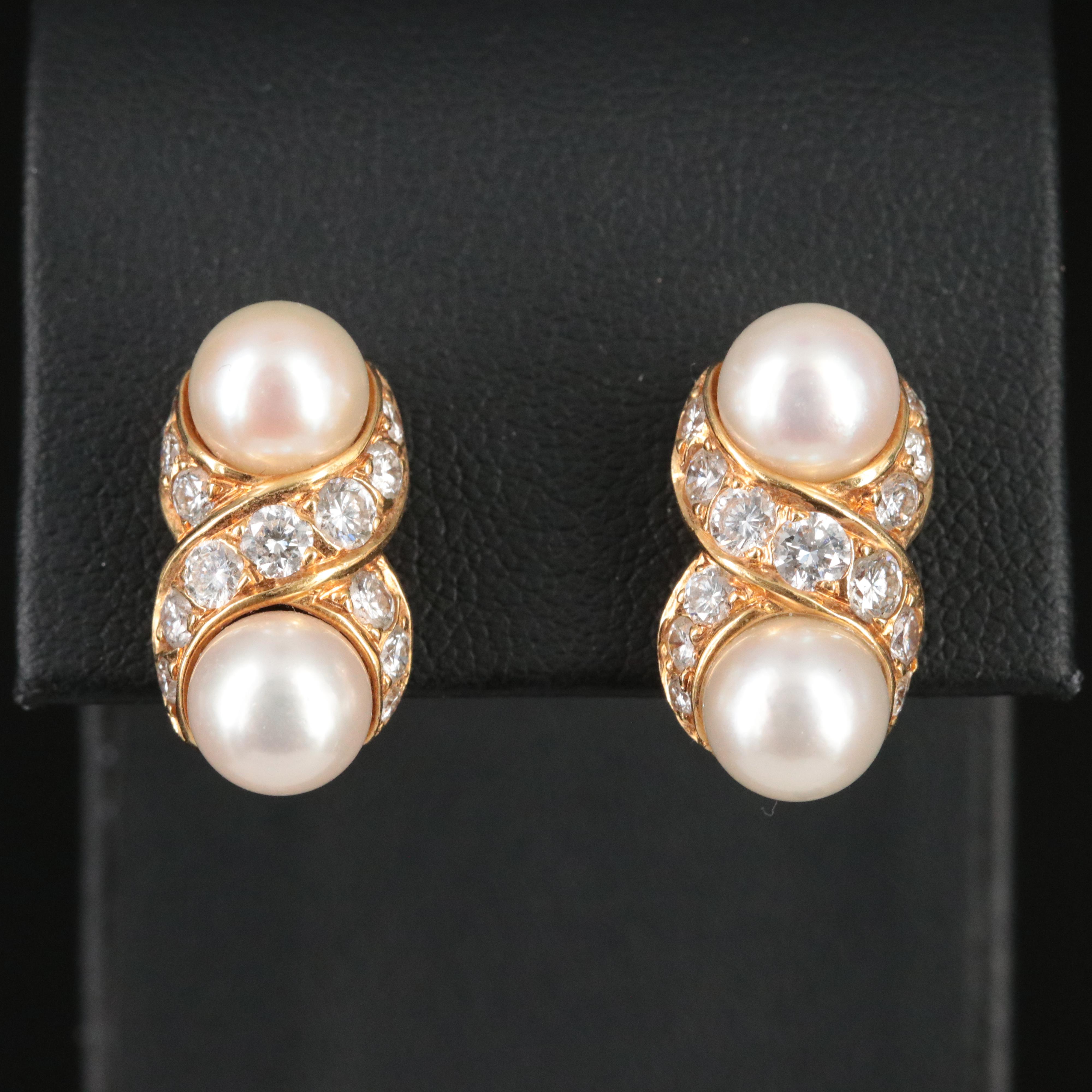 Tiffany & Co. 18K Double Pearl and 1.48 CTW Diamond Earrings