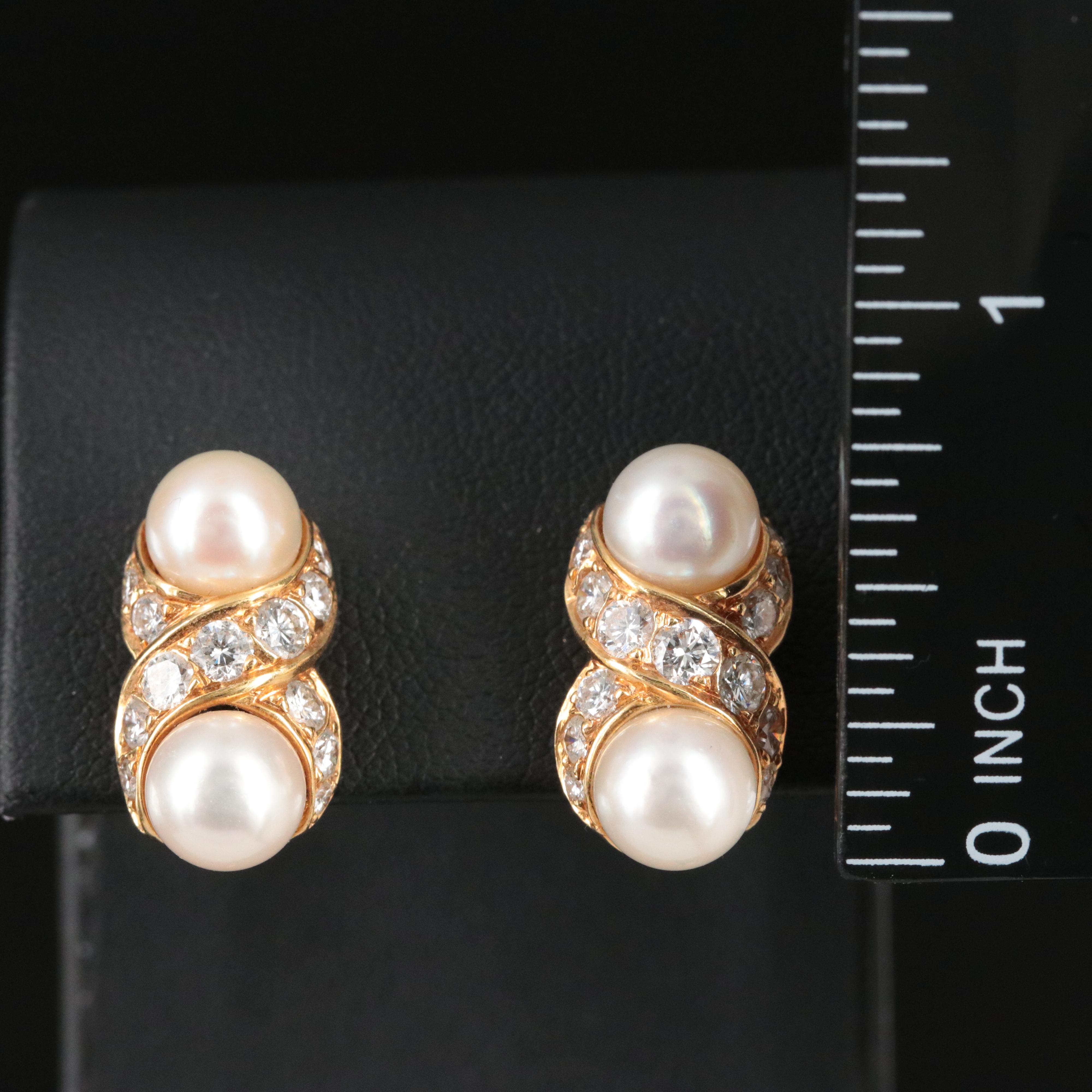 Tiffany & Co. 18K Double Pearl and 1.48 CTW Diamond Earrings