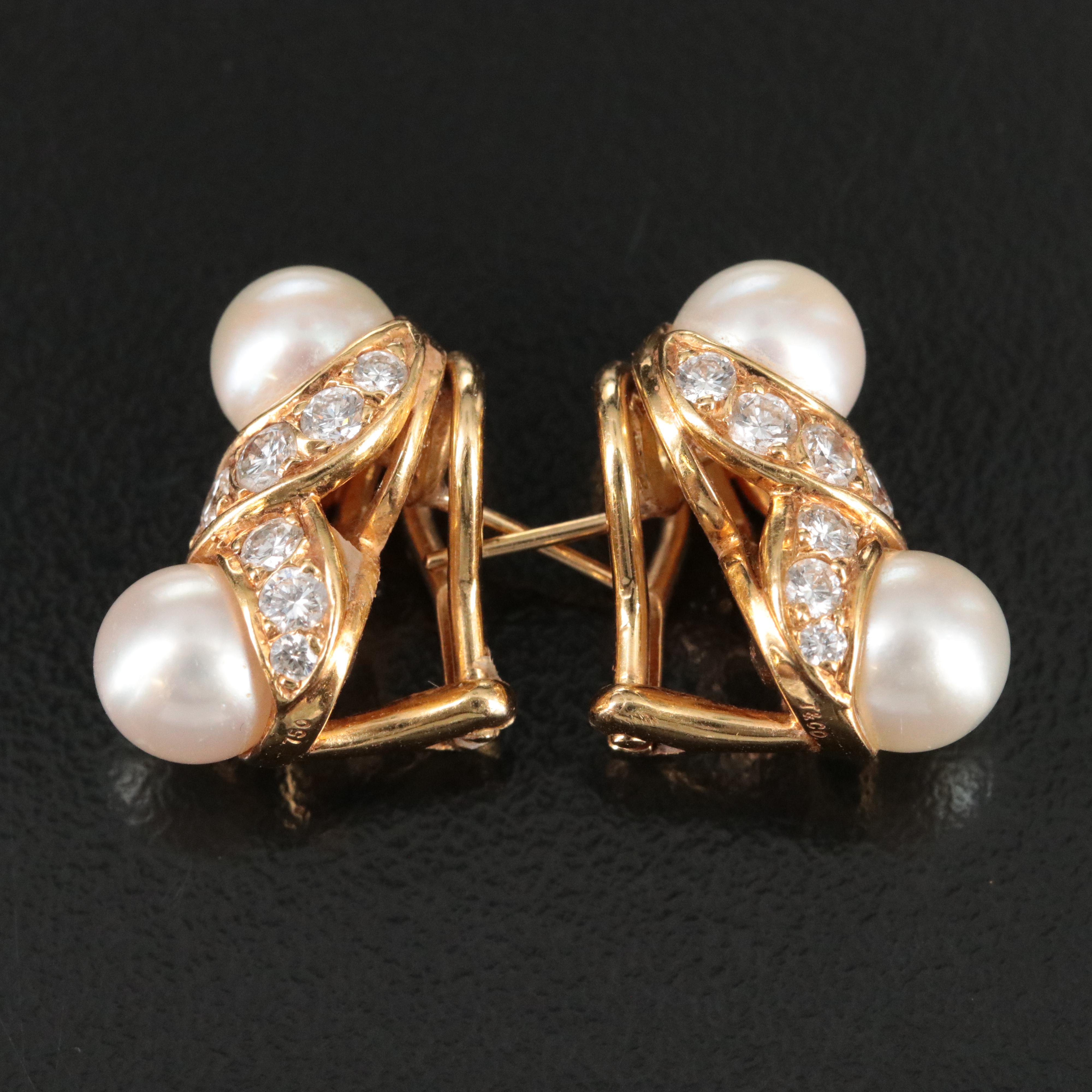 Tiffany & Co. 18K Double Pearl and 1.48 CTW Diamond Earrings