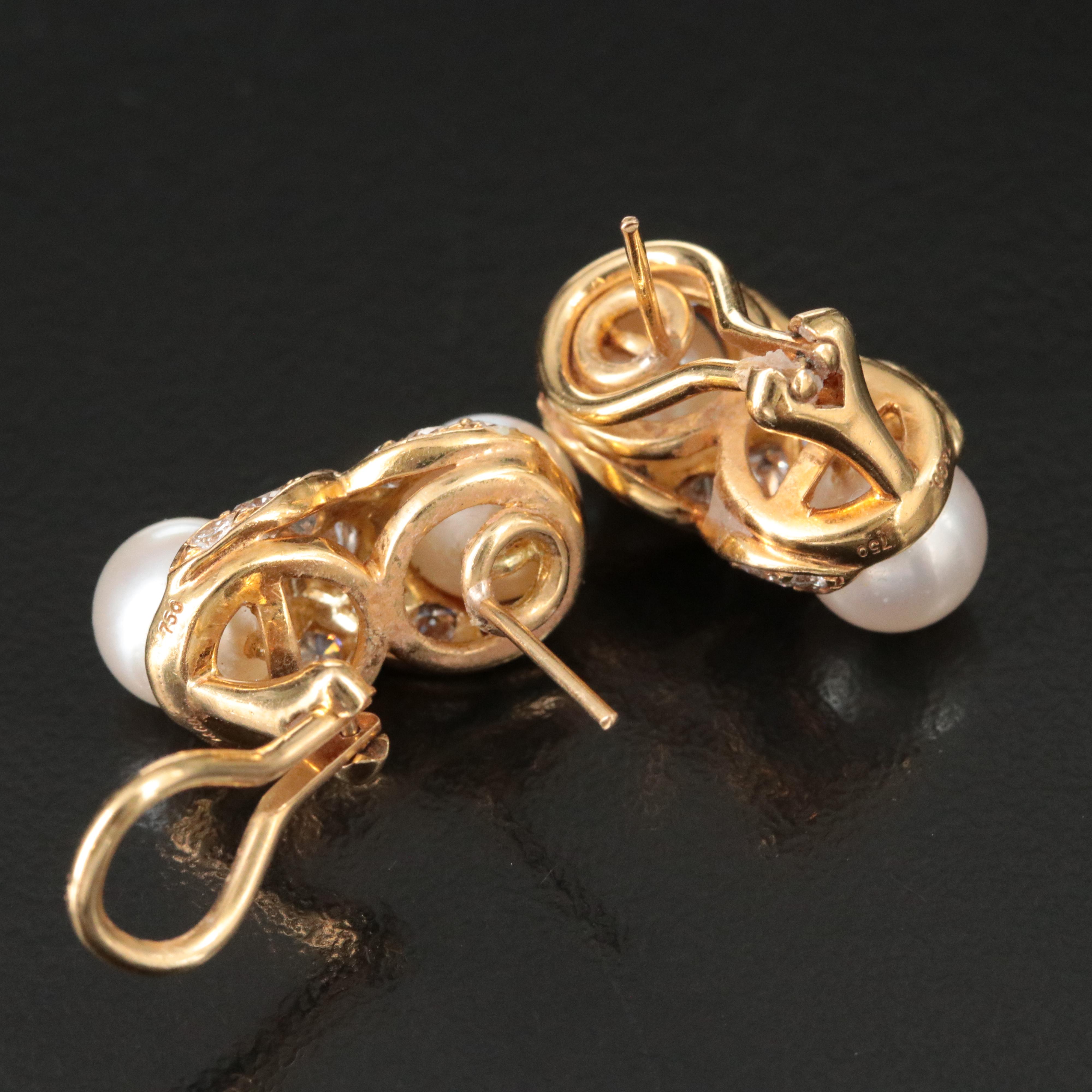 Tiffany & Co. 18K Double Pearl and 1.48 CTW Diamond Earrings