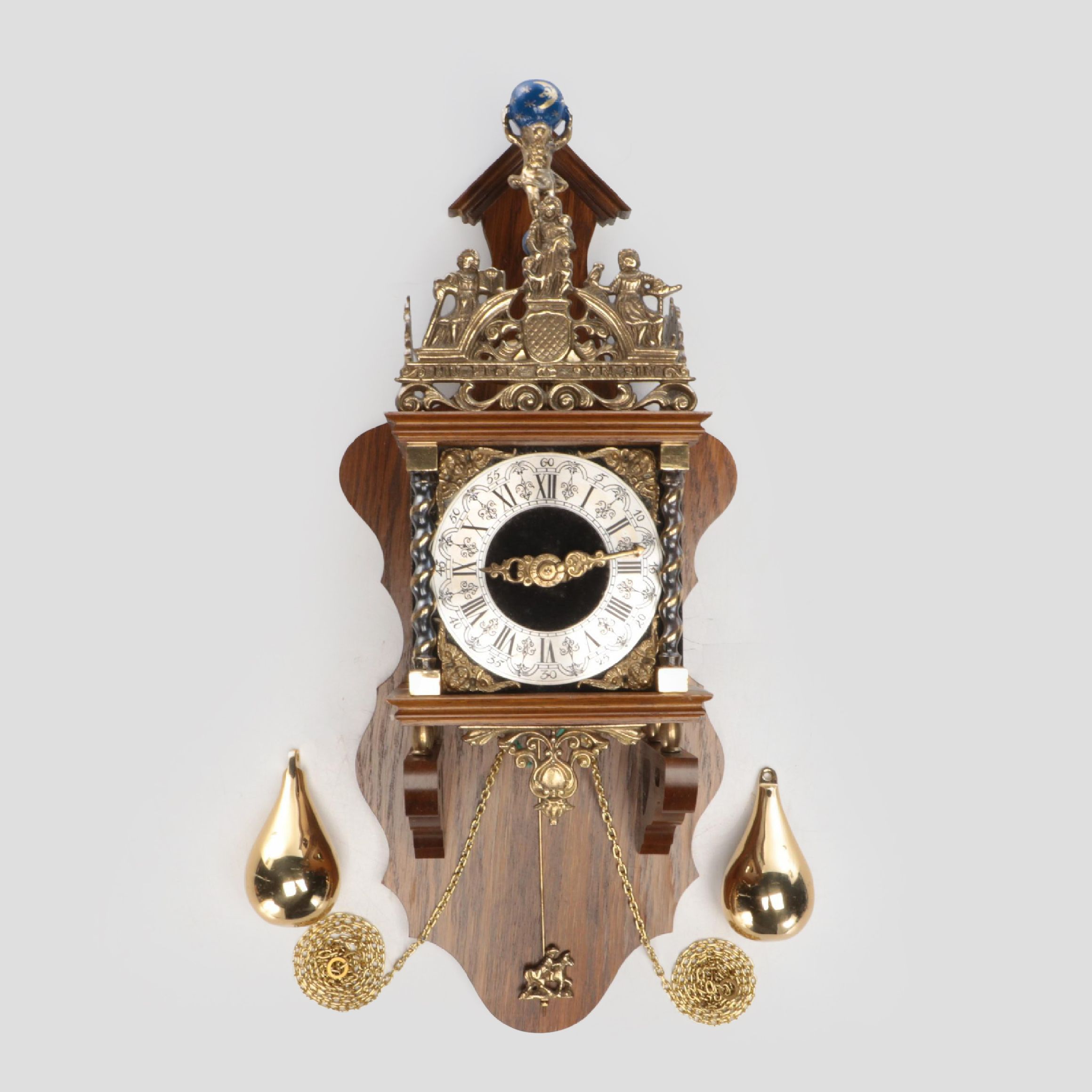 Dutch Orfac Zaanse Brass and Wood Wall Clock with German Movement, Late 20th C.