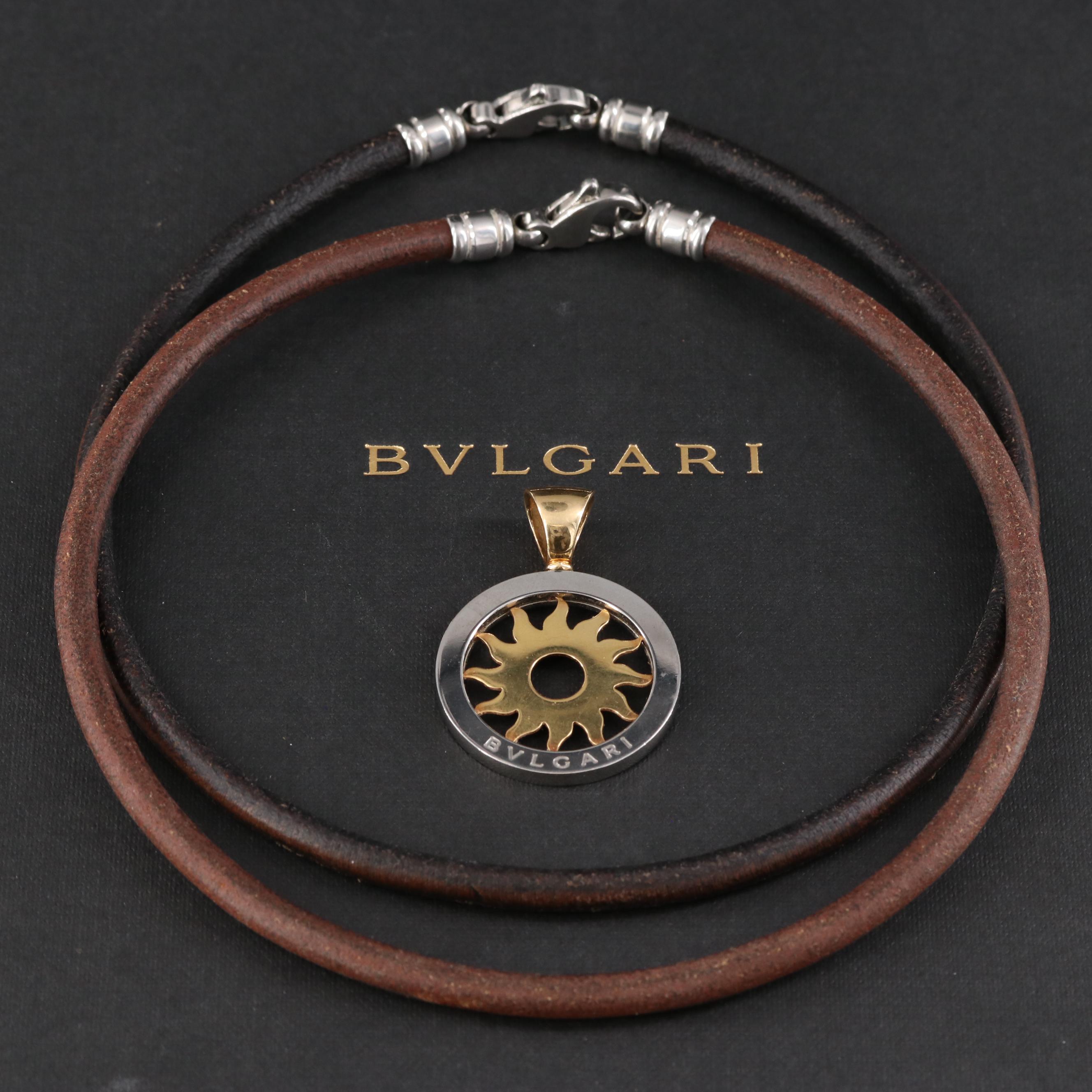 Bulgari BVLGARI Tondo 18K and Stainless Steel Sun Pendant with Cords