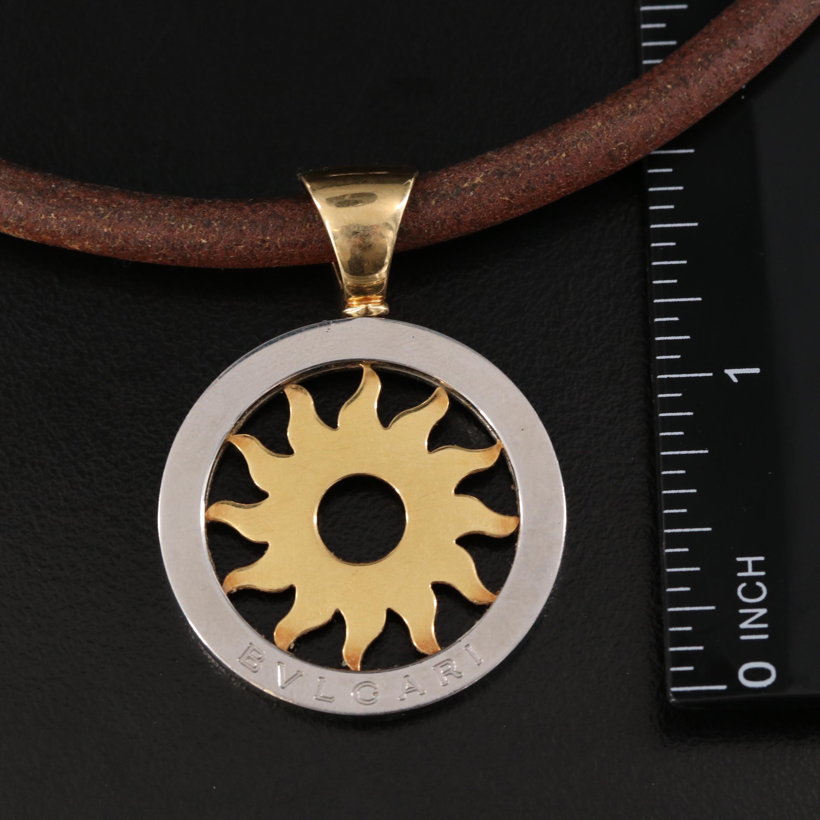 Bulgari BVLGARI Tondo 18K and Stainless Steel Sun Pendant with Cords