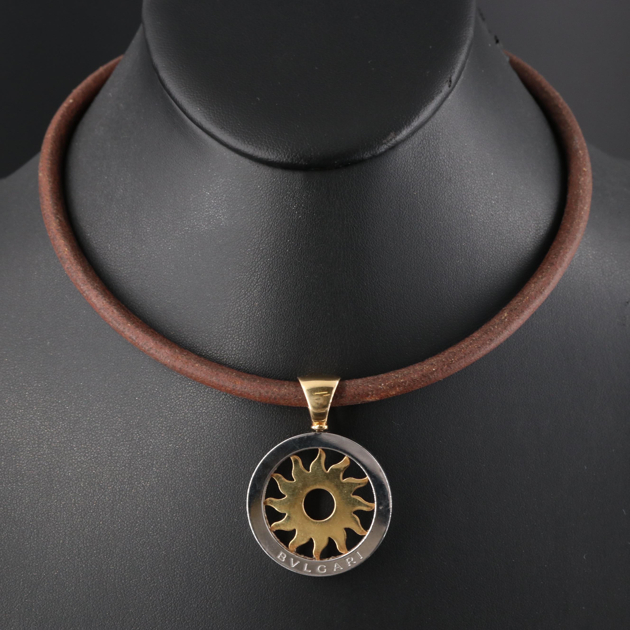Bulgari BVLGARI Tondo 18K and Stainless Steel Sun Pendant with Cords