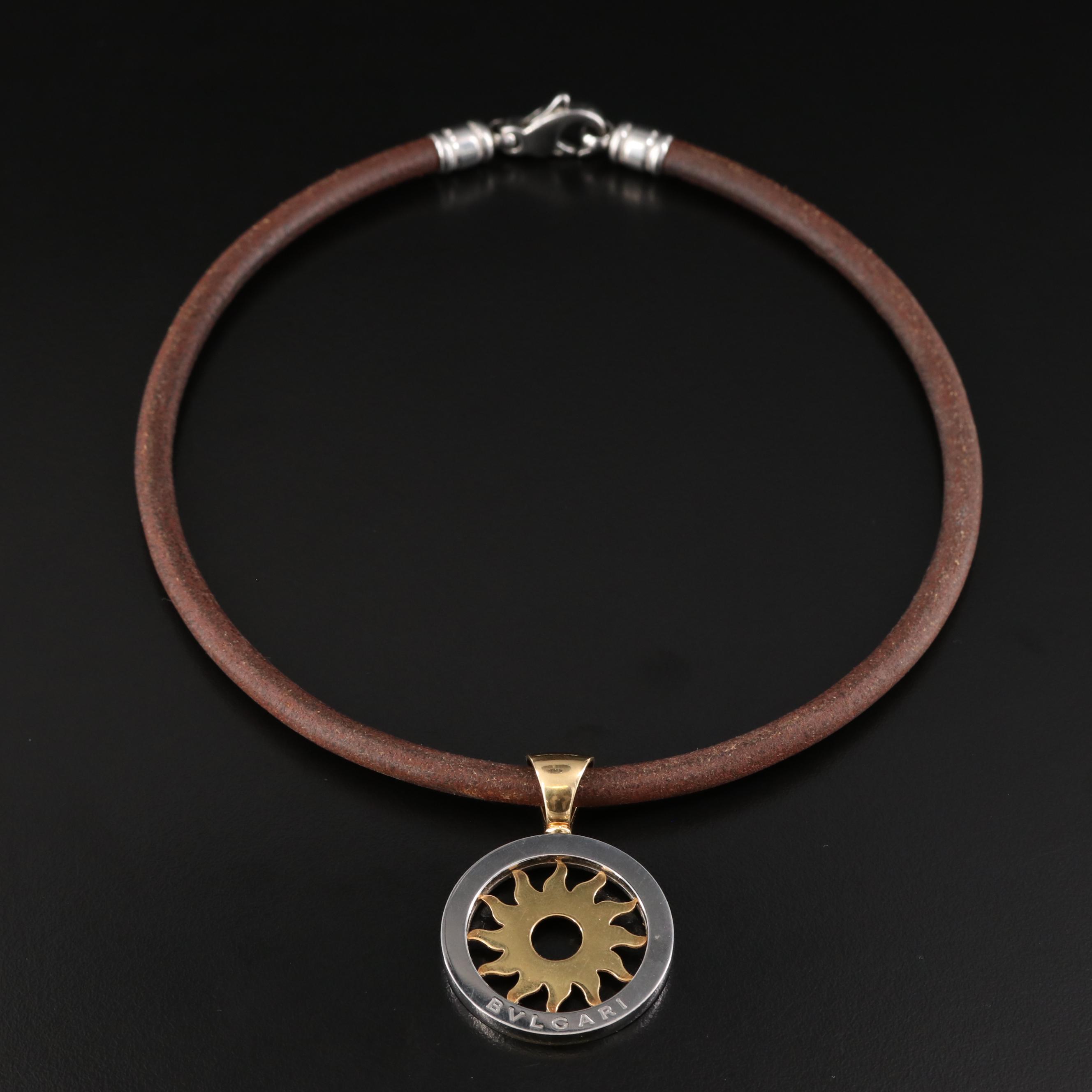 Bulgari BVLGARI Tondo 18K and Stainless Steel Sun Pendant with Cords