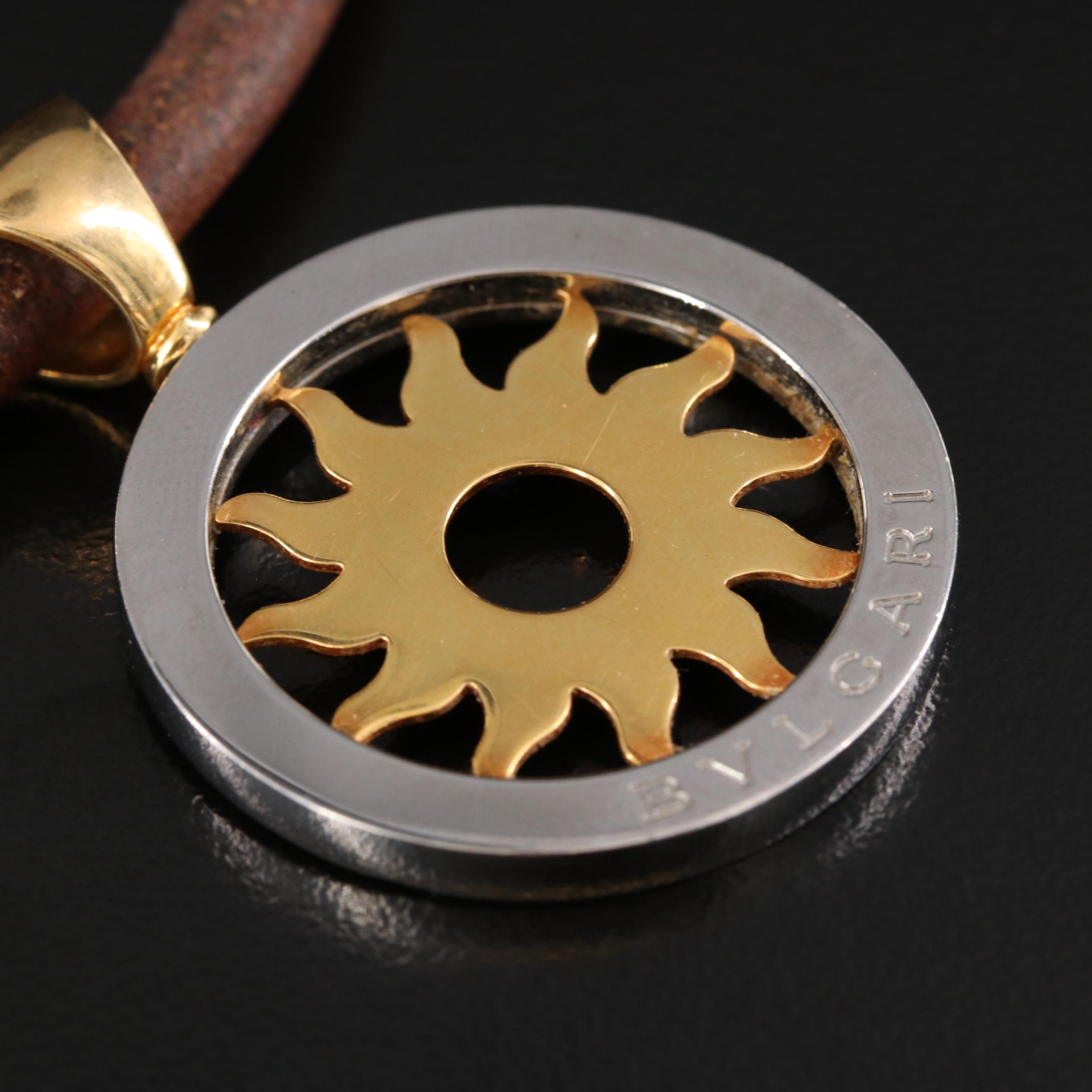 Bulgari BVLGARI Tondo 18K and Stainless Steel Sun Pendant with Cords