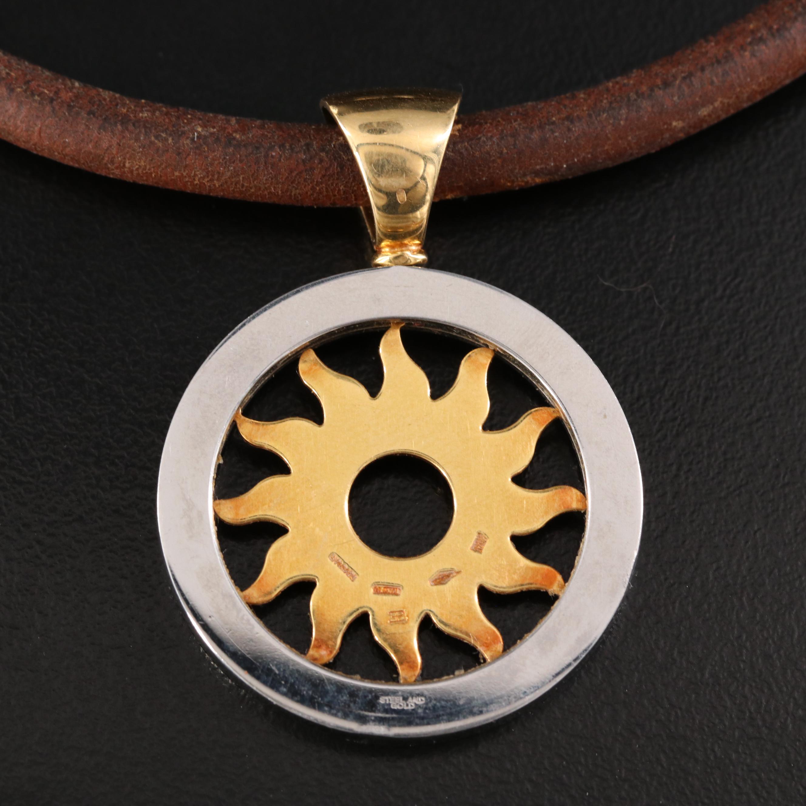 Bulgari BVLGARI Tondo 18K and Stainless Steel Sun Pendant with Cords