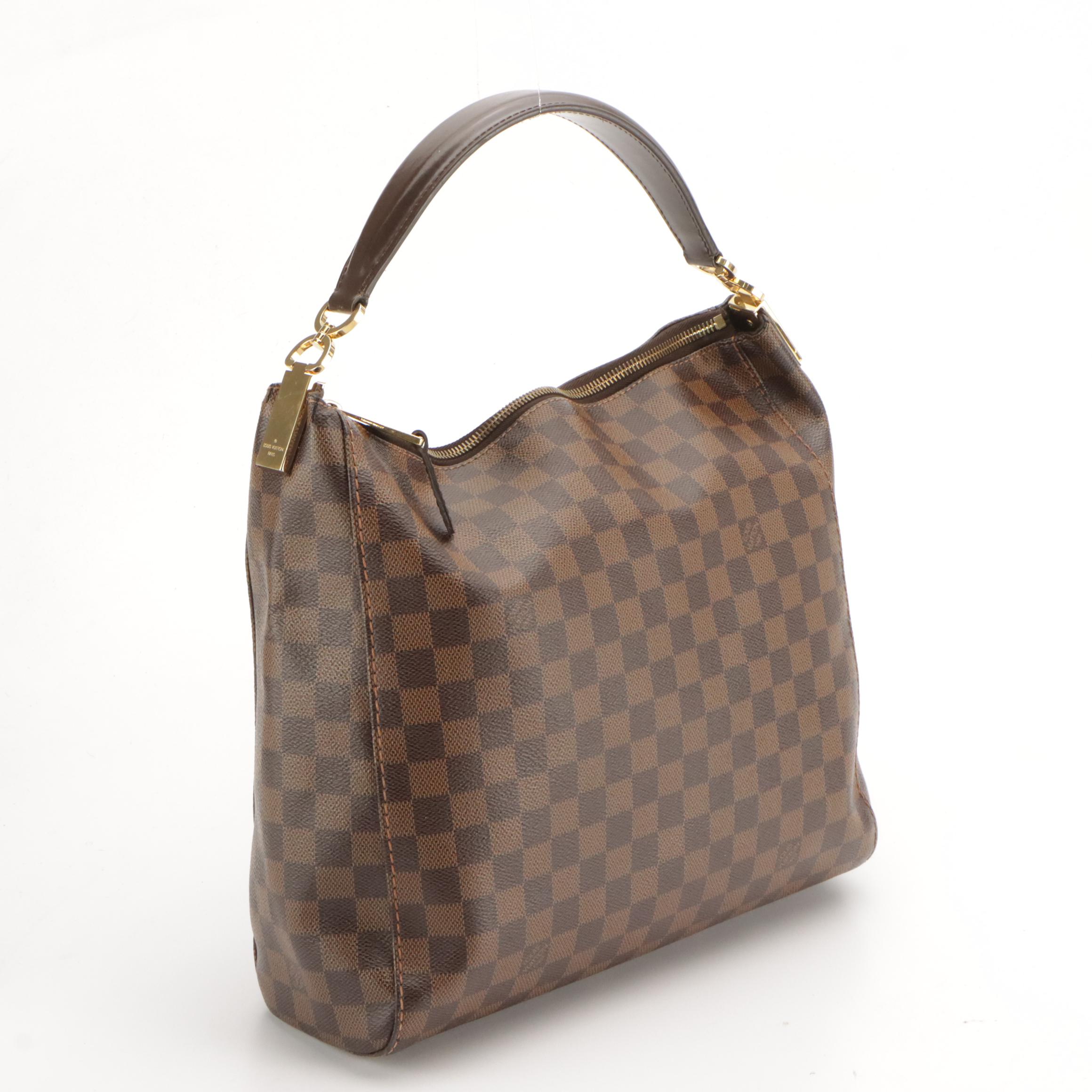 Louis Vuitton Portobello PM Hobo Bag in Damier Ebene Coated Canvas and Leather