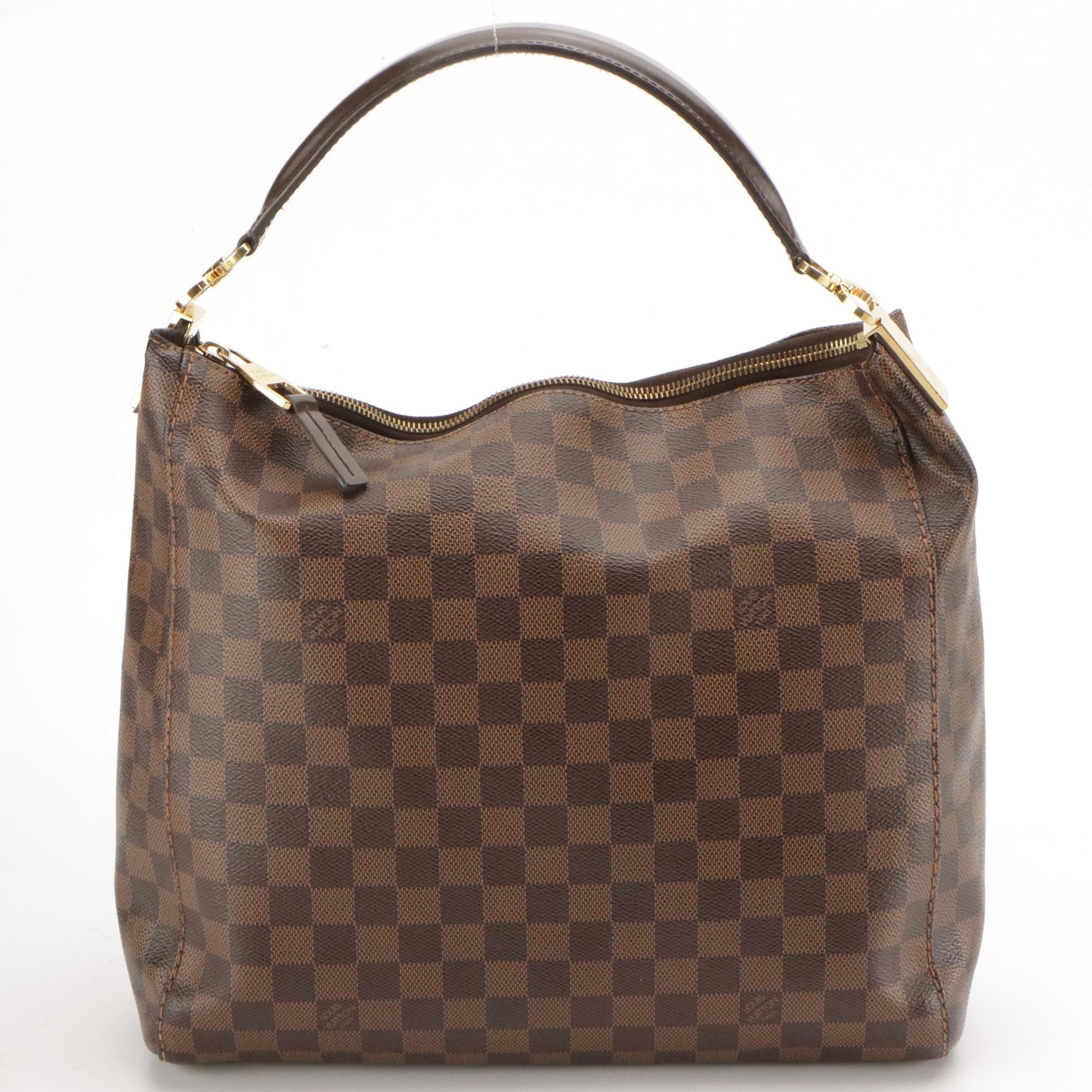 Louis Vuitton Portobello PM Hobo Bag in Damier Ebene Coated Canvas and Leather