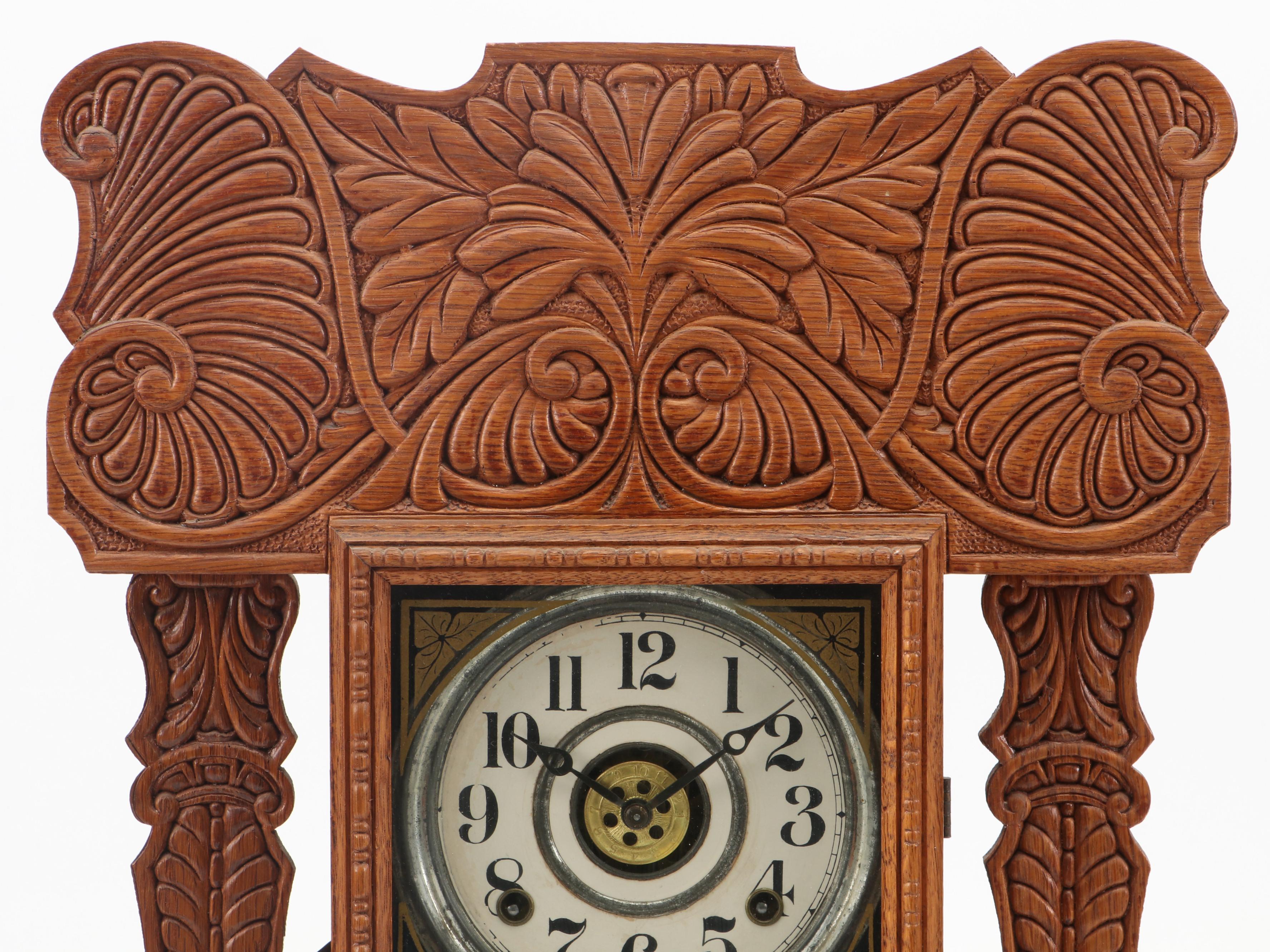 The E. Ingraham Clock Co. "Arctic" Pressed Oak Gingerbread Mantel Clock