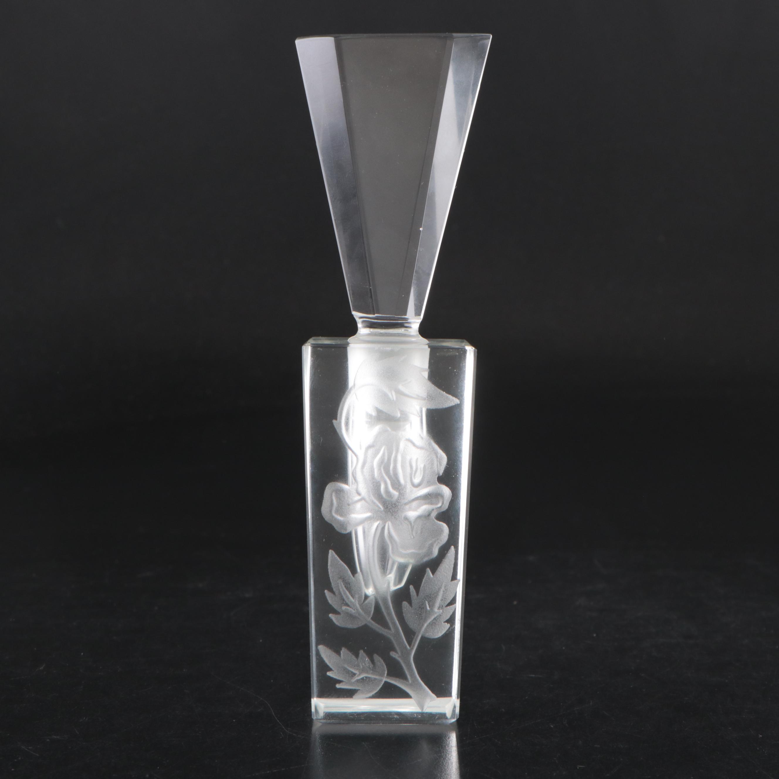 Floral Acid-Etched Glass Perfume Bottle