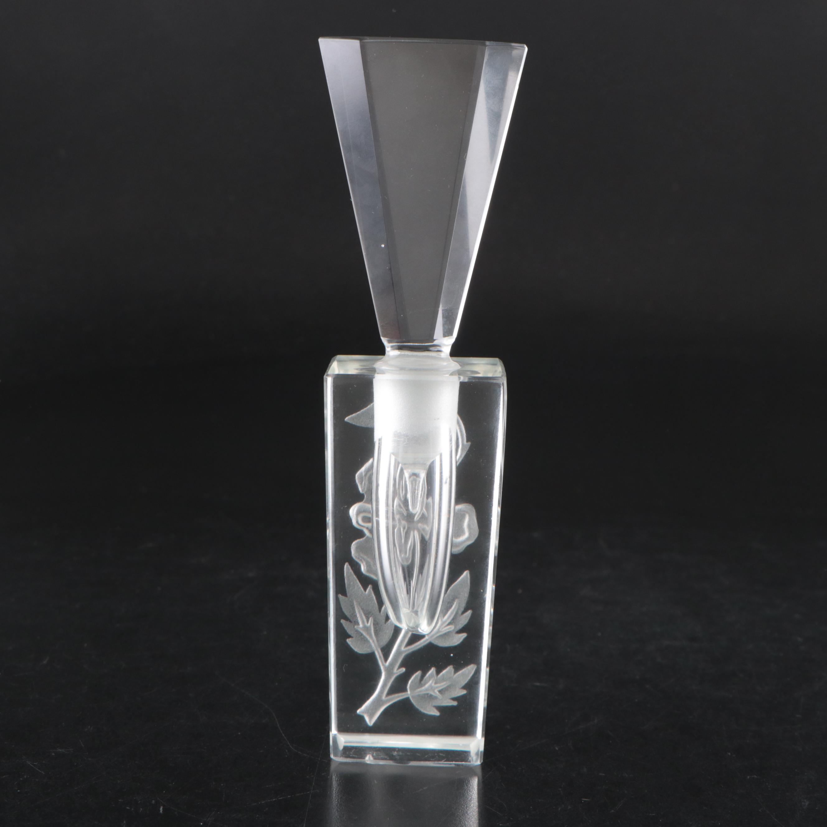 Floral Acid-Etched Glass Perfume Bottle
