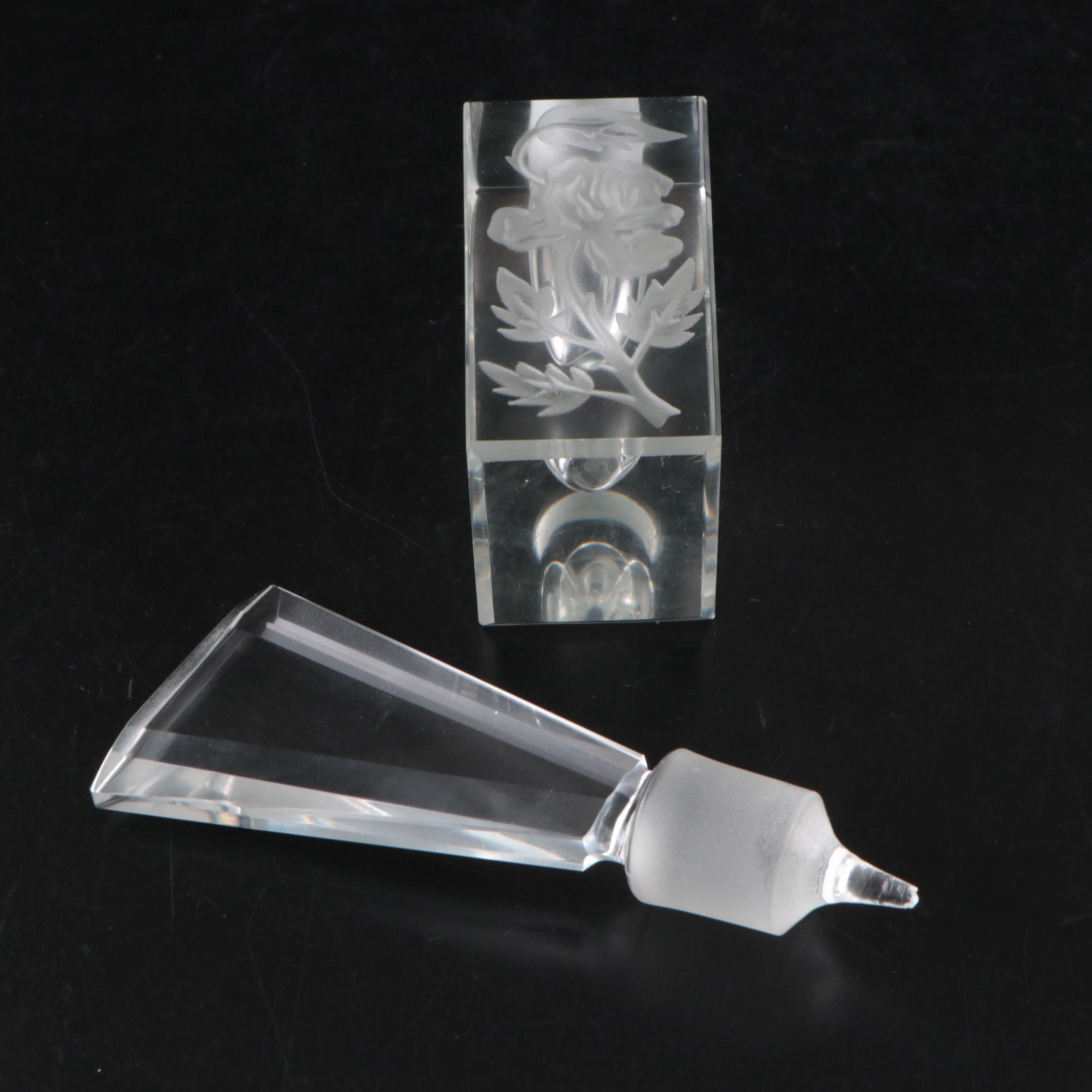 Floral Acid-Etched Glass Perfume Bottle