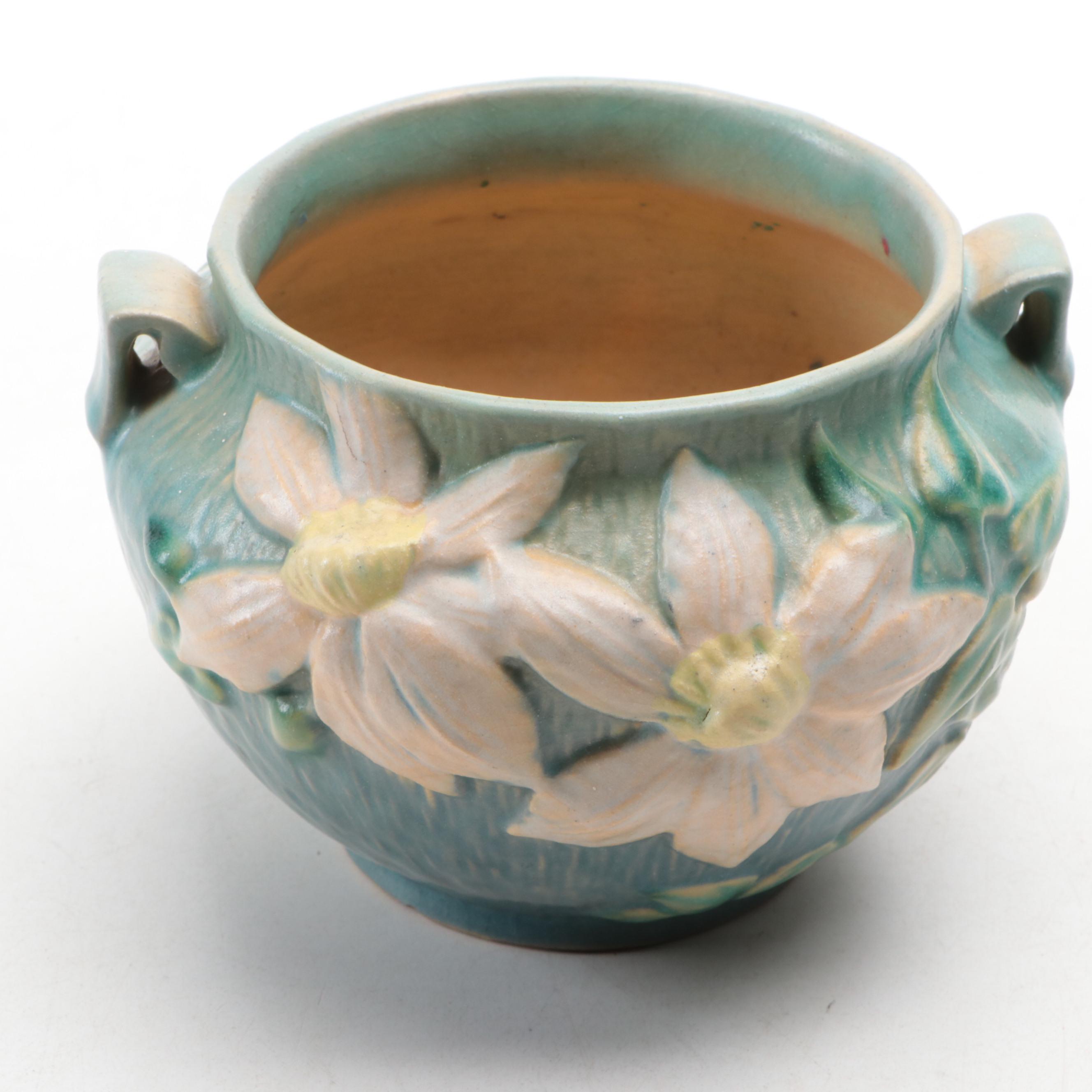 Roseville Pottery "Clematis" Vase, Hull Pottery Planter, and Stoneware Pitcher
