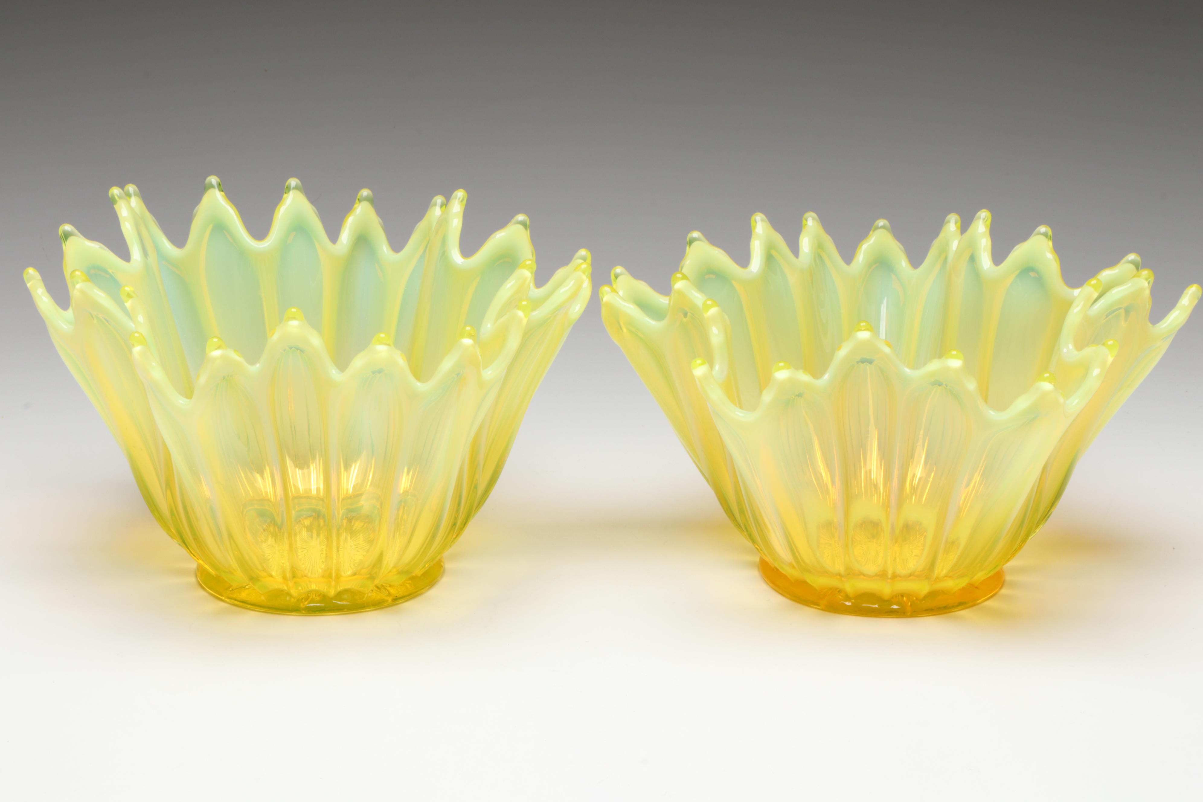 Fostoria "Heirloom Yellow" Vaseline Glass Bowls, 1959–1962