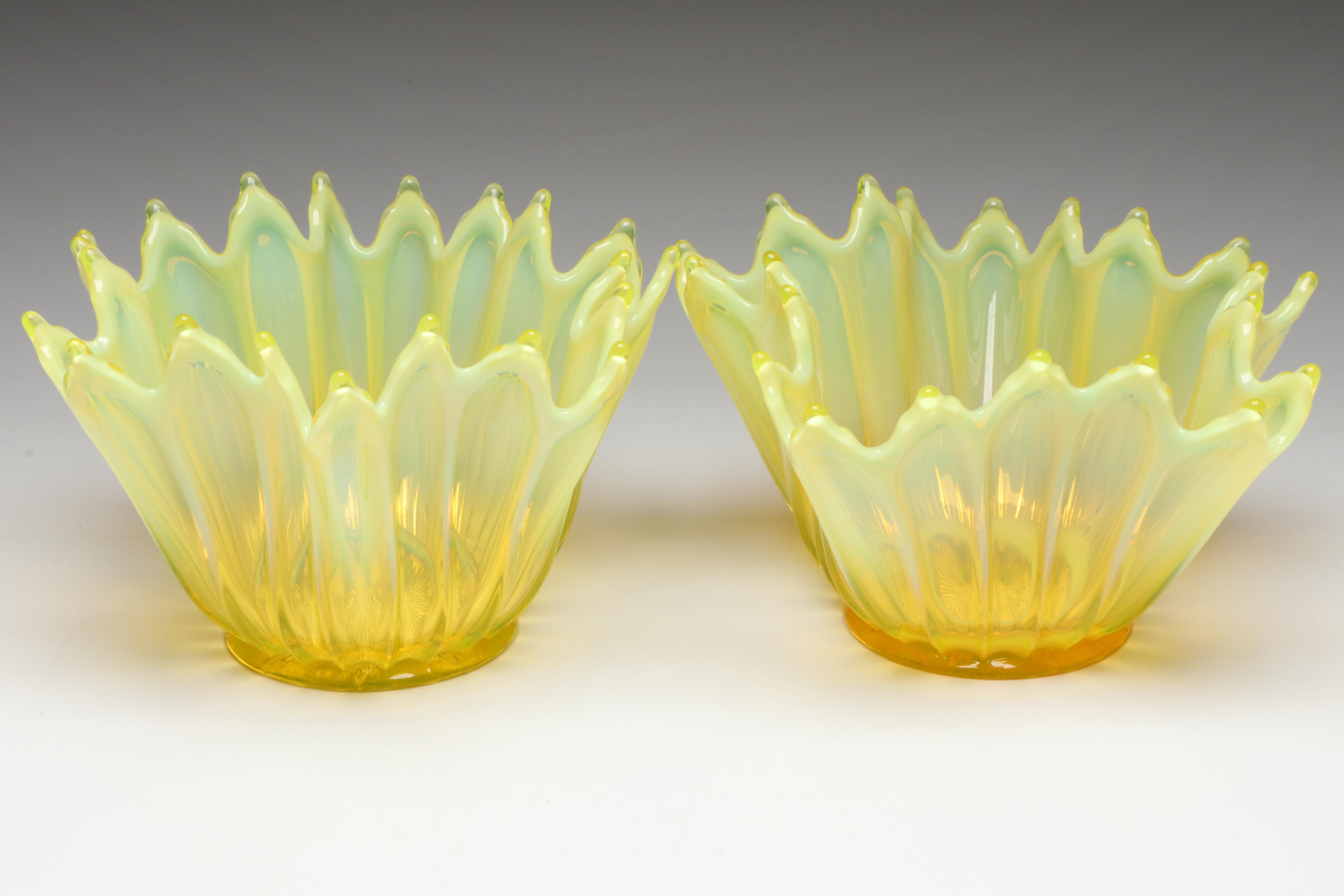 Fostoria "Heirloom Yellow" Vaseline Glass Bowls, 1959–1962