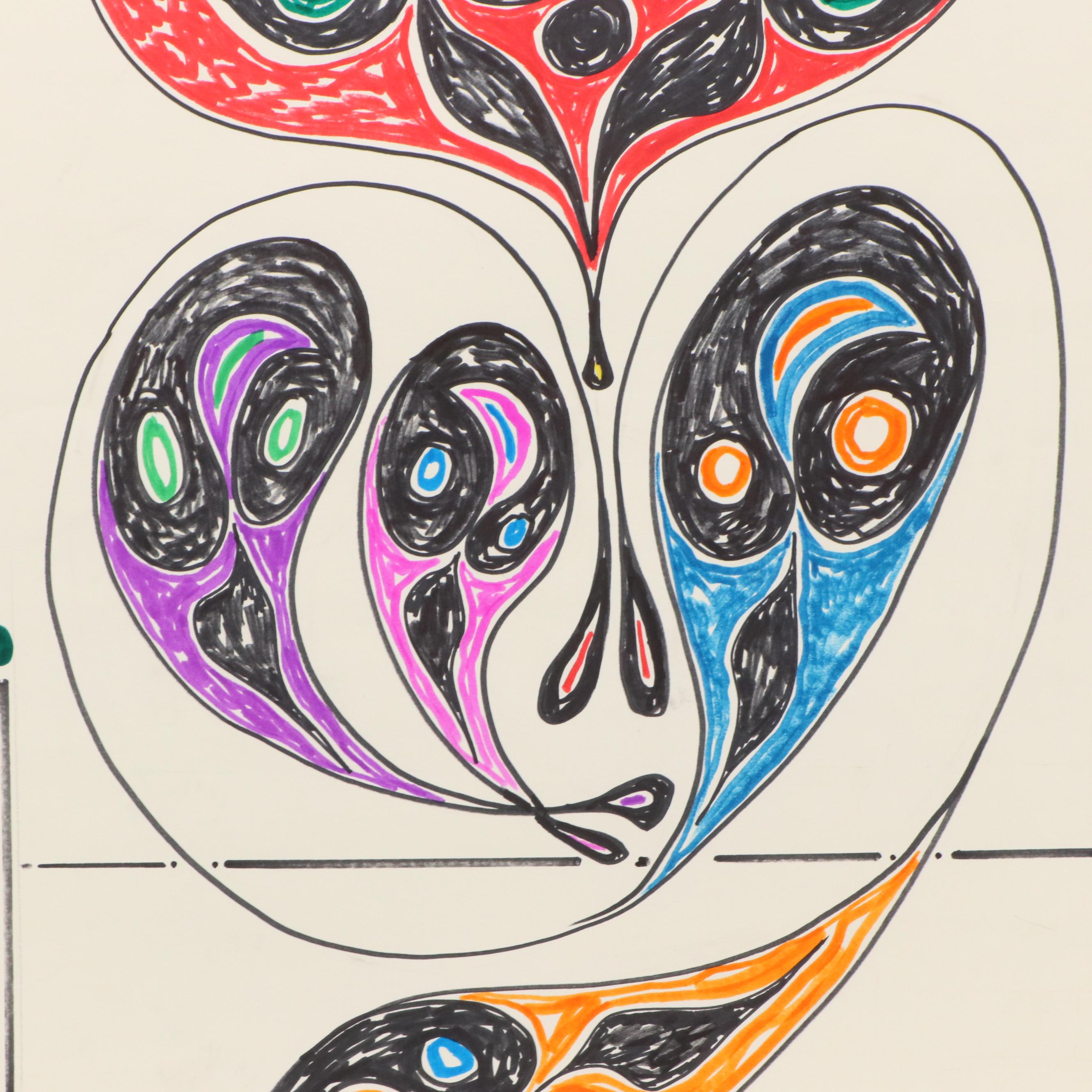 Achi Sullo Stylized Abstract Colored Ink Drawing