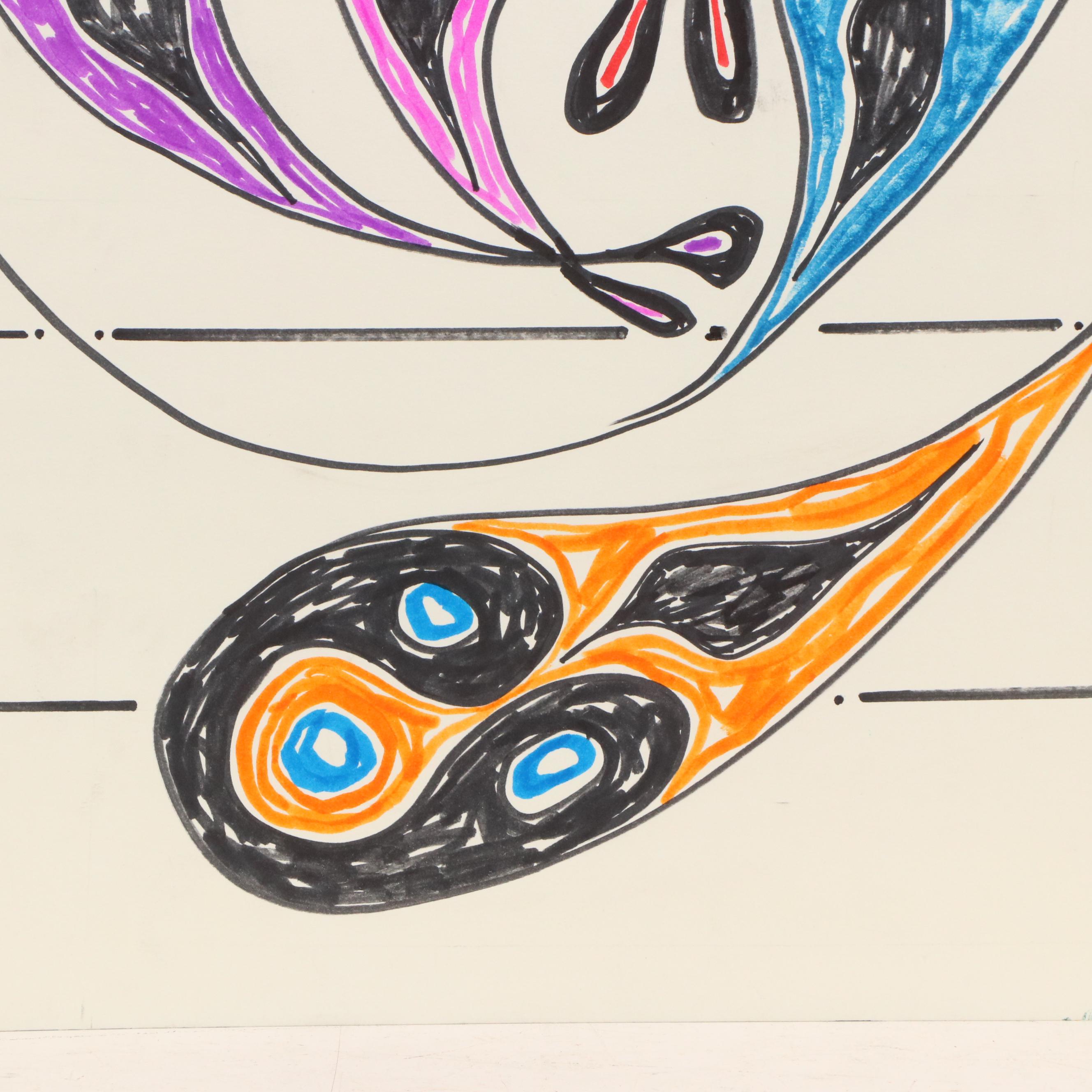 Achi Sullo Stylized Abstract Colored Ink Drawing