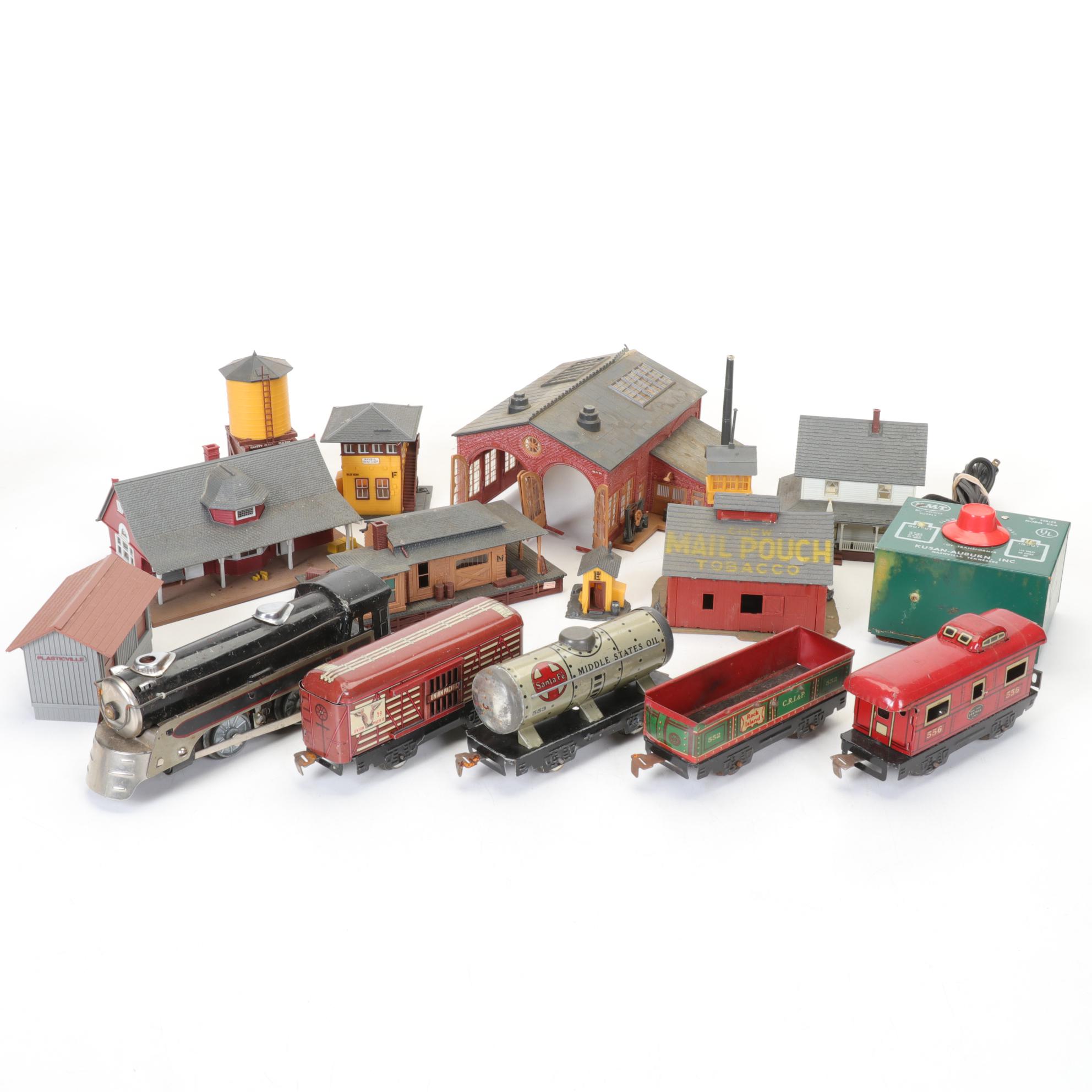 Marx O-Gauge Three-Rail Train Set with HO Scale Buildings and Accessories